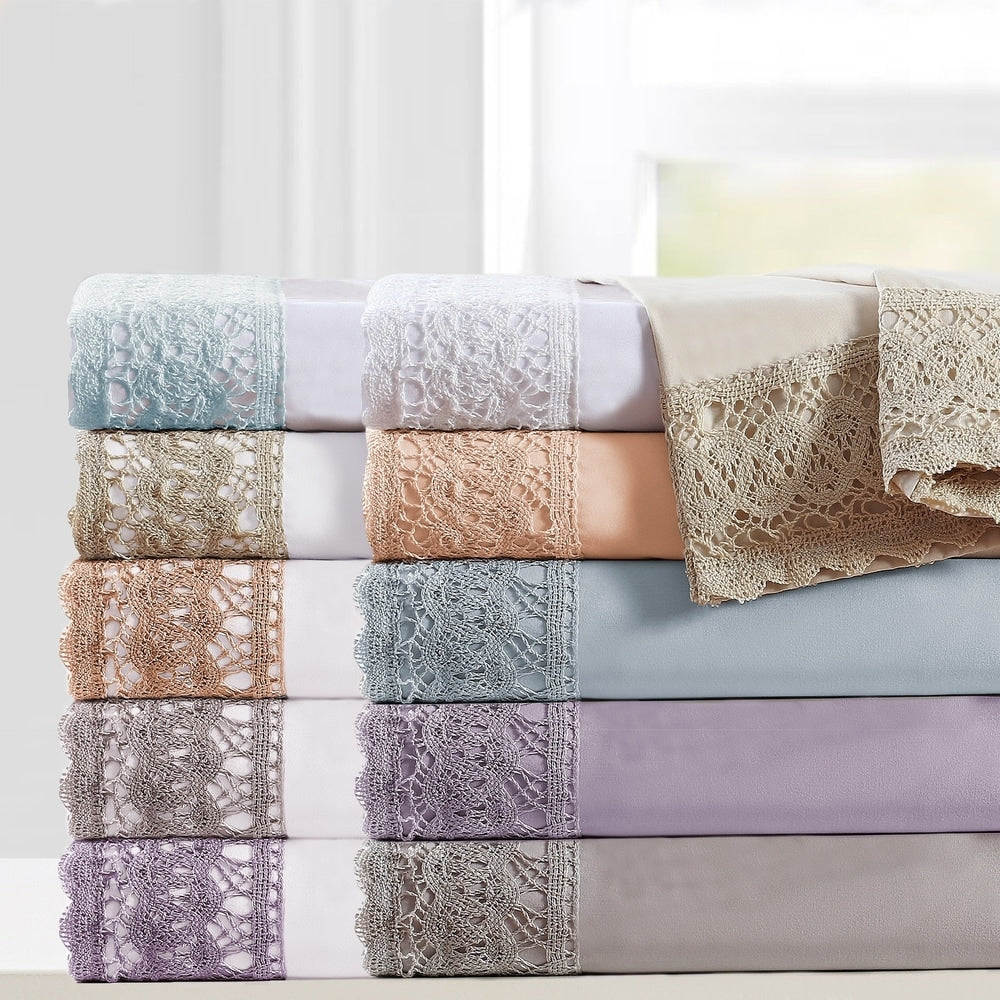 Amrapur Overseas 4 Piece Crochet Lace Microfiber Sheet Set