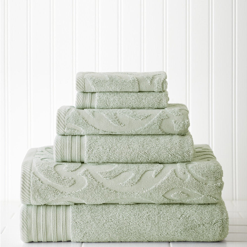 6 Piece Jacquard Solid Medallion Swirl Towel Set