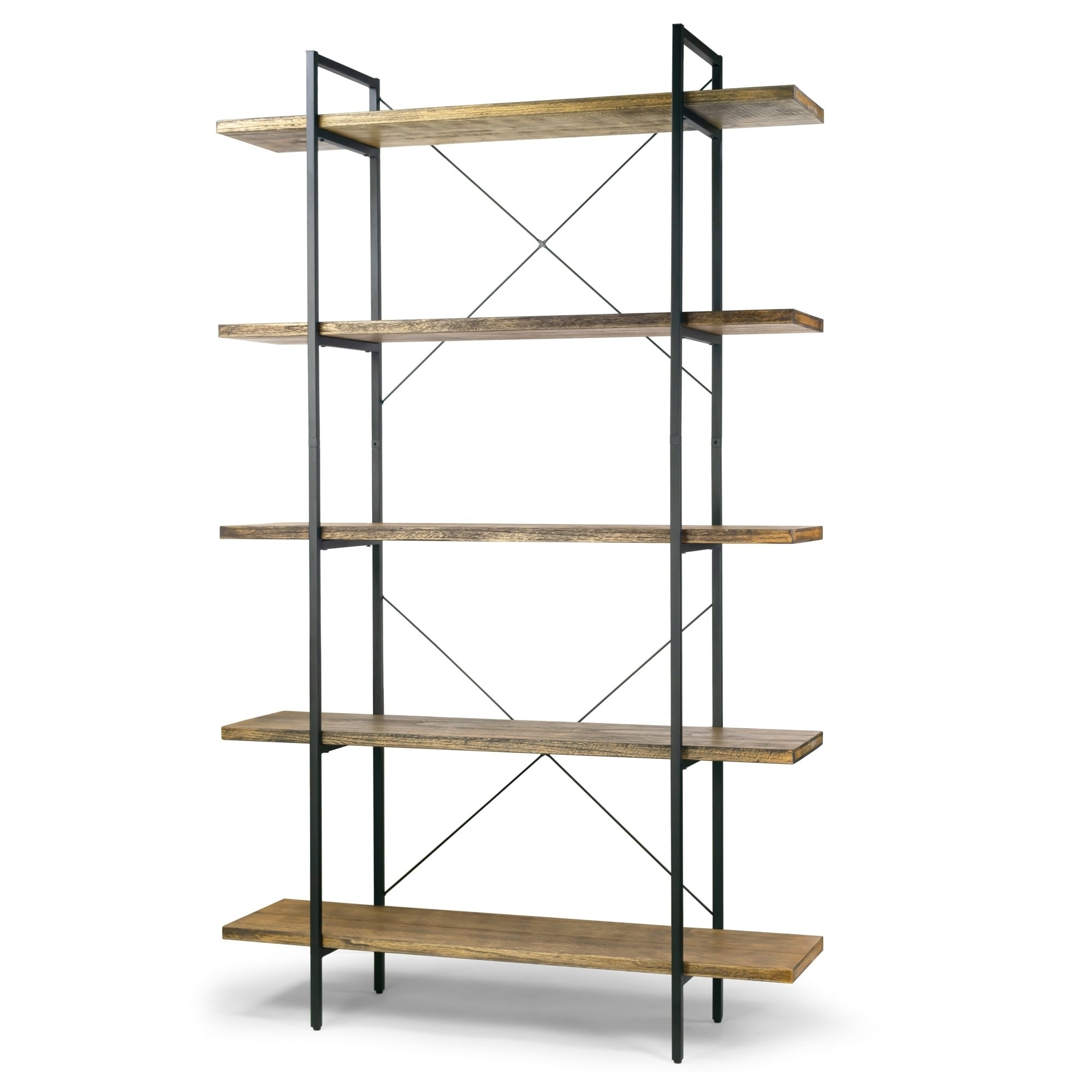 Amrit 84.5 Wood Shelf Metal Frame Etagere Five Shelf Bookcase