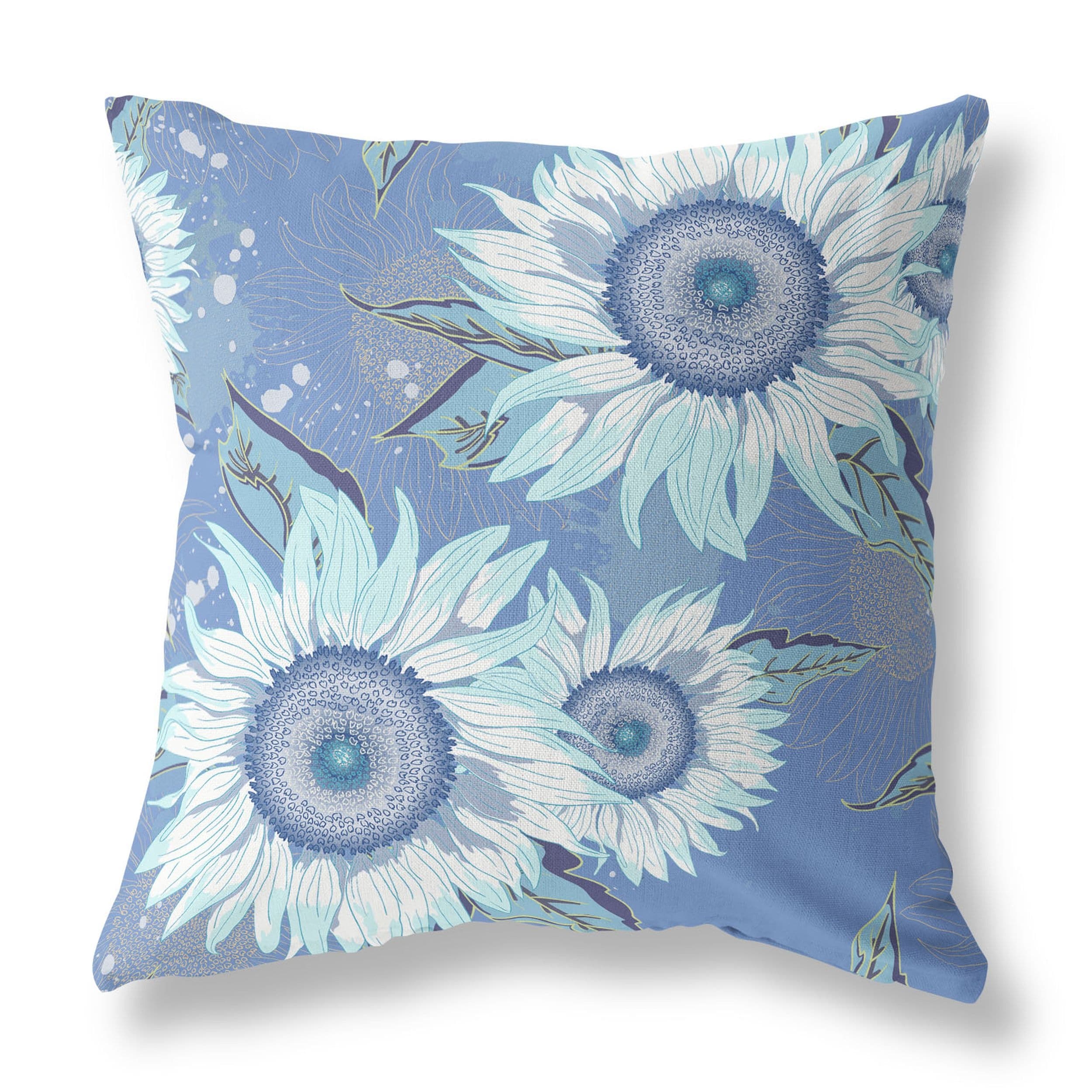 Sunflower Broadcloth Indoor Outdoor Double Sided Cushion Zippered Blue White
