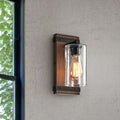 Anastasia Antique Black Metal And Natural Wood Base Glass Wall Sconce