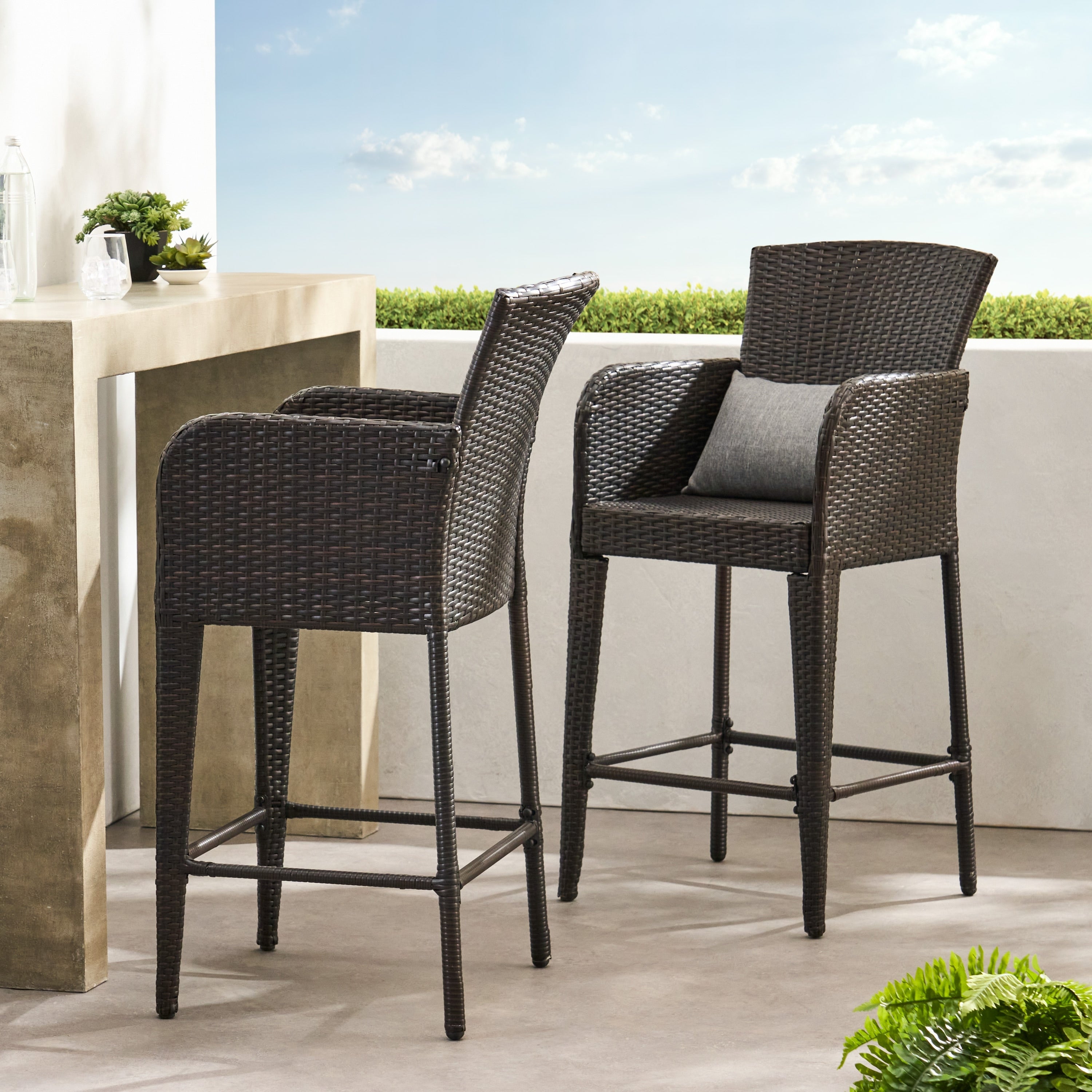 Anaya Outdoor Wicker Barstool Set Of 2 By Christopher Knight Home