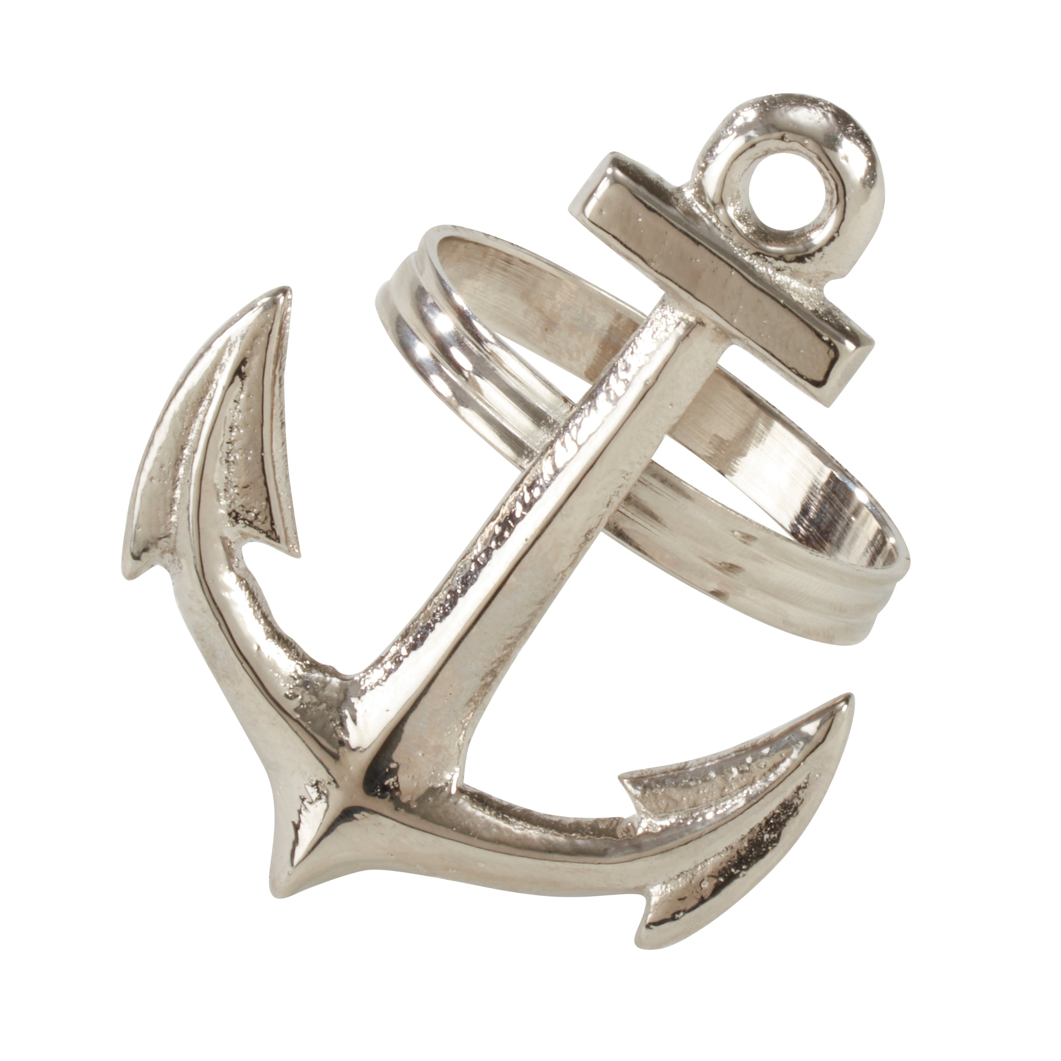 Saro Lifestyle Silver Brass Anchor Design Napkin Rings Set Of 4