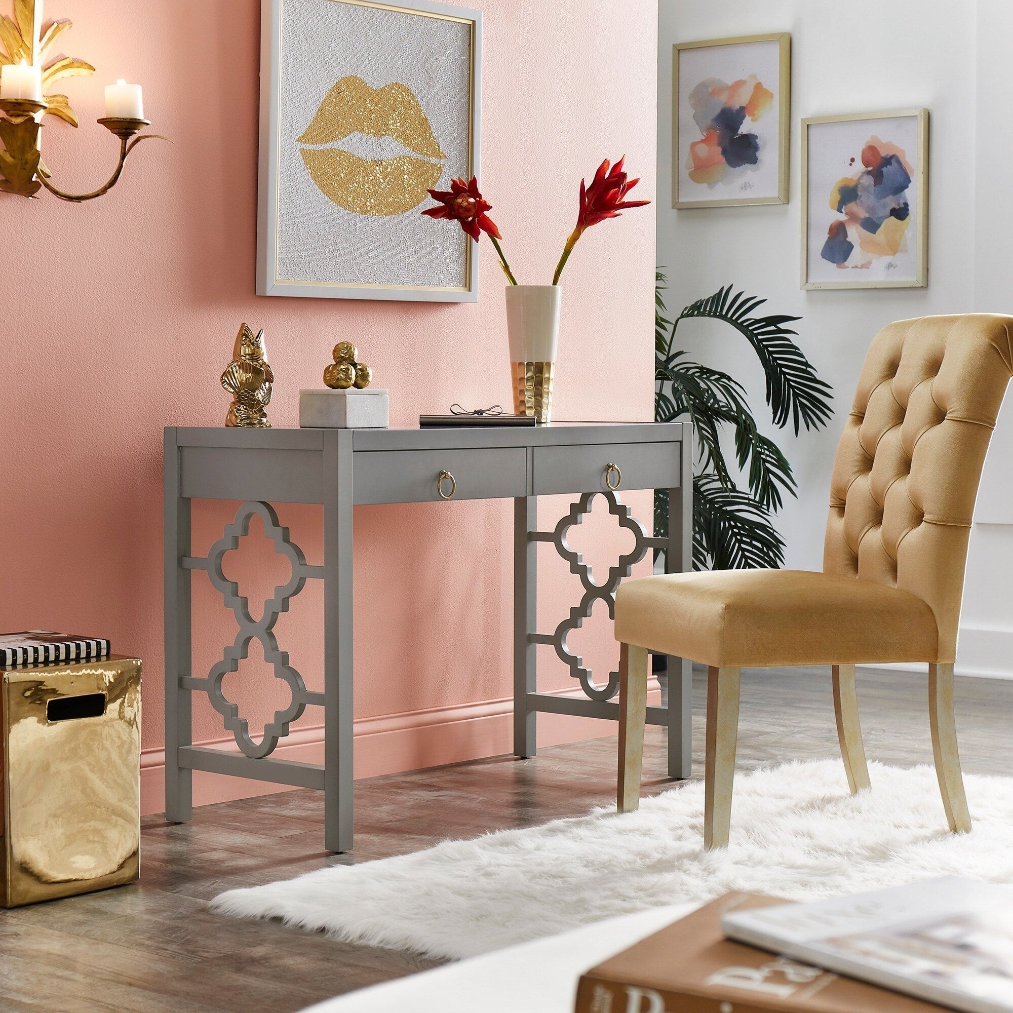 Andi 2 Drawer White Finish Writing Desk By Inspire Q Classic