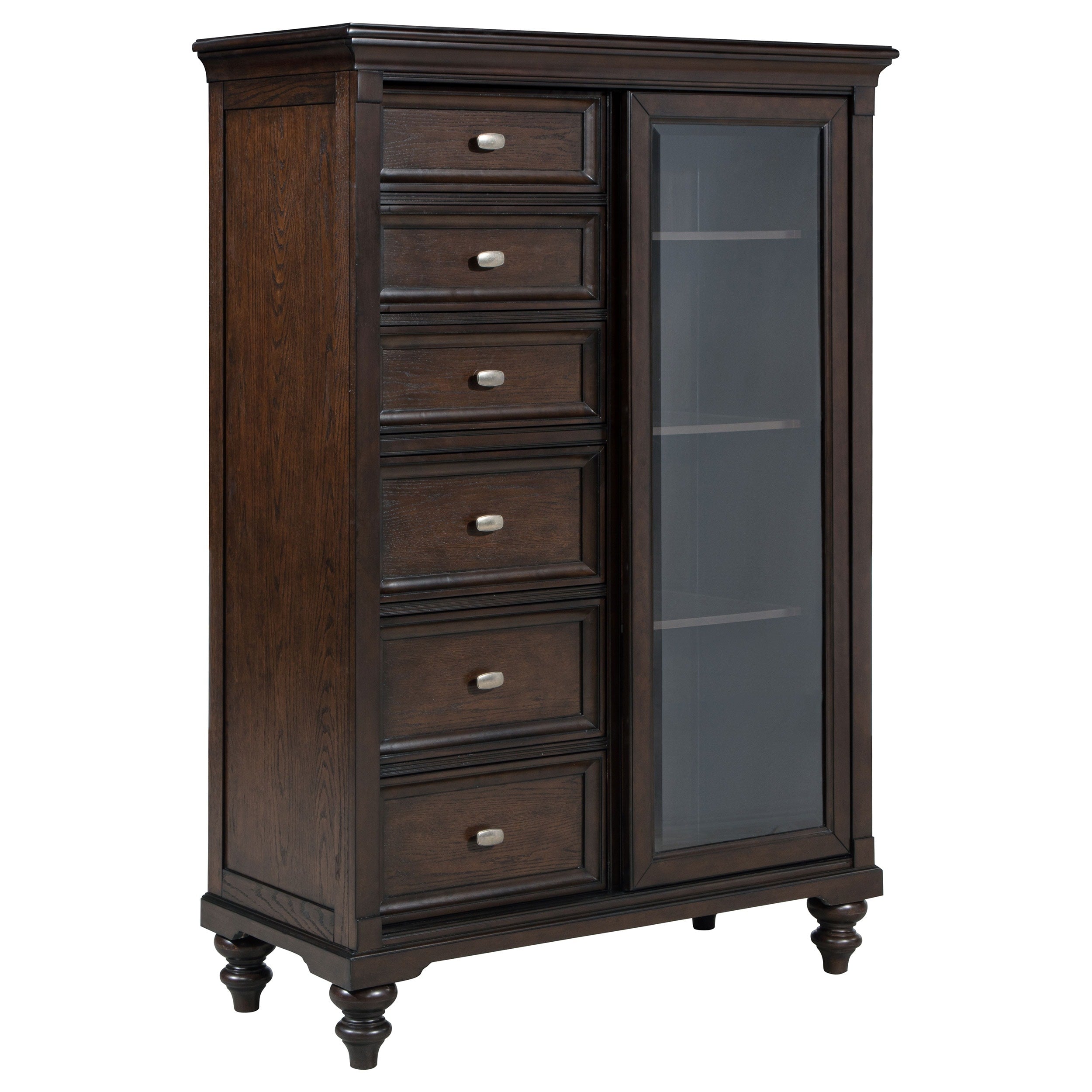 Andover 6 Drawer Tempered Glass Door Chest Dark Oak