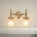 Andrea 15 Inch 2 Light Champagne Gold Vanity Light With Clear Ribbed Glass Shades