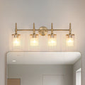 Andrea 32 Inch 4 Light Champagne Gold Vanity Light With Clear Ribbed Glass Shades