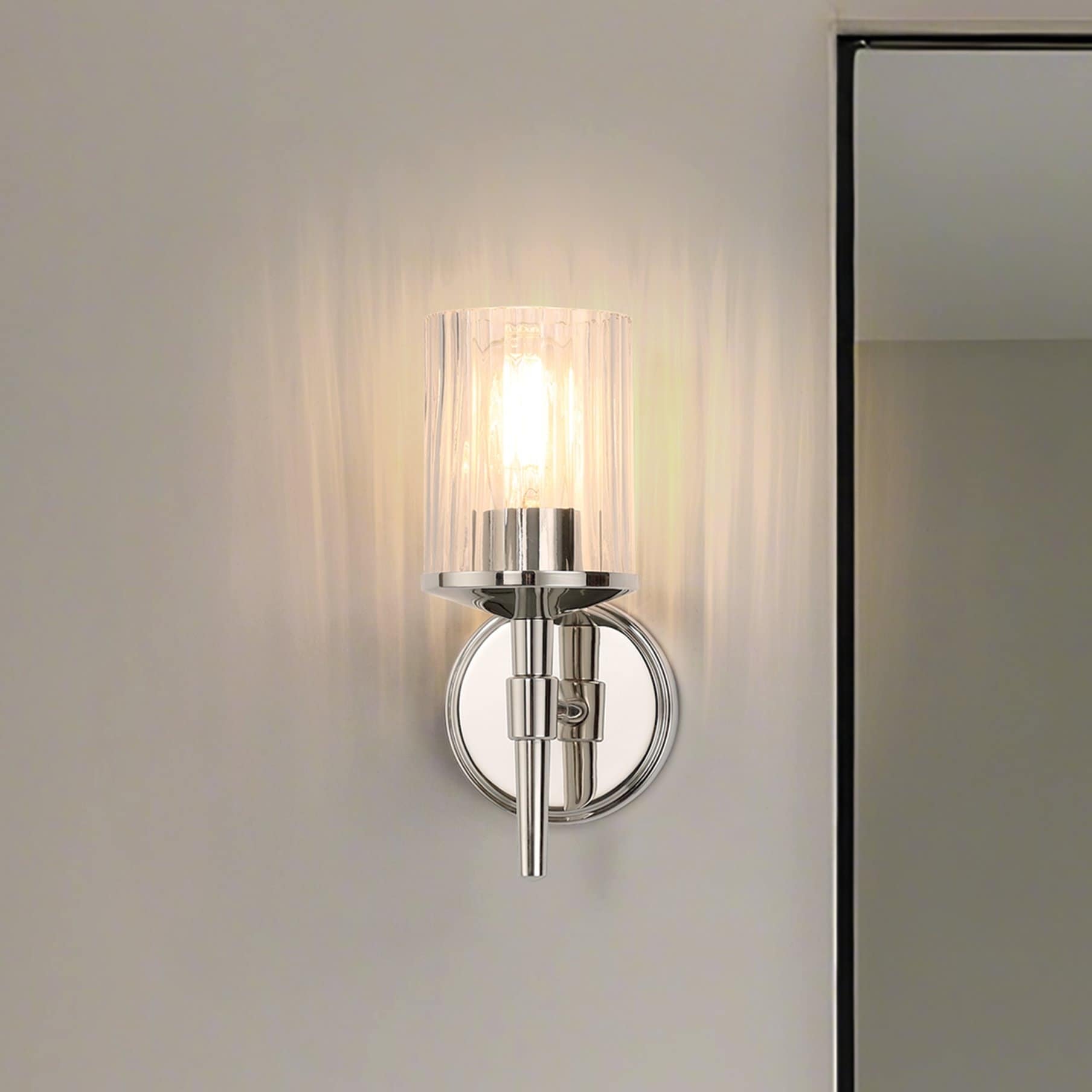 Andrea 5 Inch 1 Light Polished Nickel Vanity Light With Clear Ribbed Glass Shade