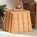 Andrea Natural Rattan End Table Handwoven Wicker Accent Table With Pleated Skirt Boho Coastal Side Table