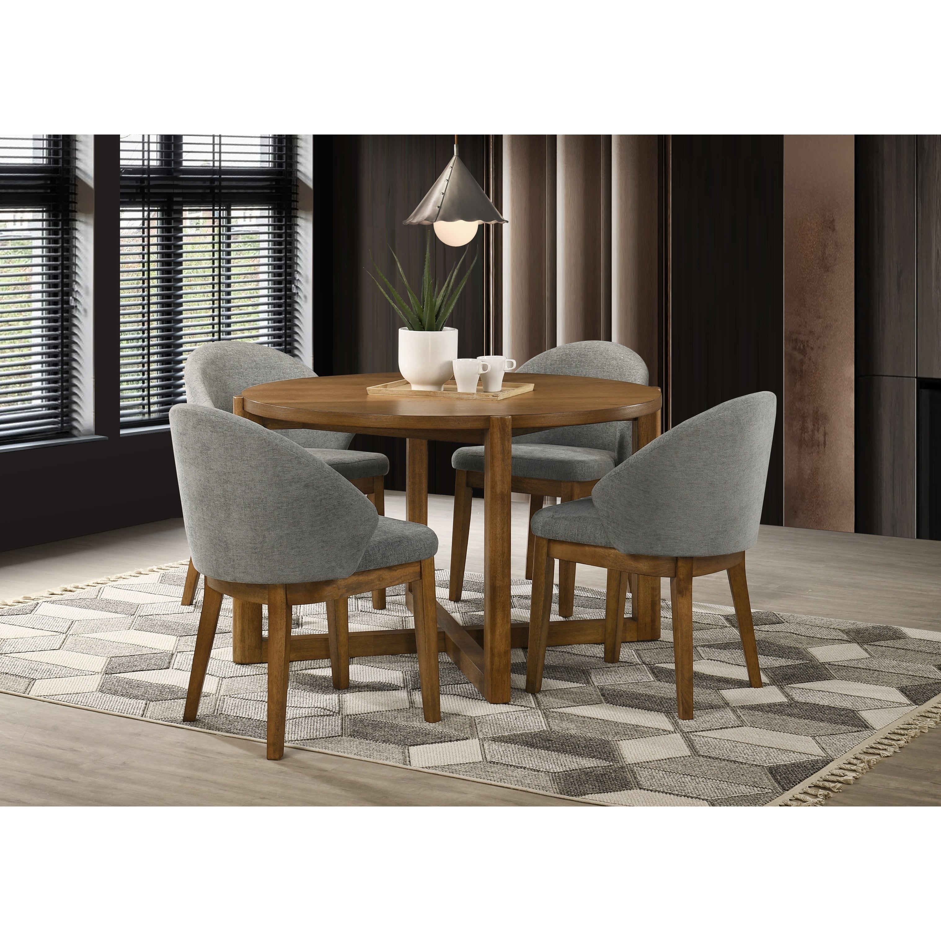 Andrew 5 Piece Round Dining Set With 47 Walnut Table 4 Light Gray Fabric Chairs Seats 4