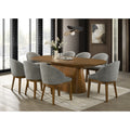 Andrew 9 Piece Oval Dining Set 88 Inch Walnut Finish Pedestal Table With 8 Light Gray Fabric Upholstered Chairs Seats 8