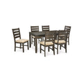 Ane 7Pc Dining Table Set Cream Upholstered Chairs Rough Sawn Brown