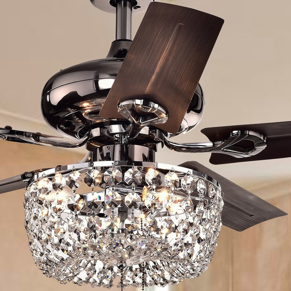 Angel 3 Light Crystal Chandelier 5 Blade 43 Inch Brown Ceiling Fan Optional Remote