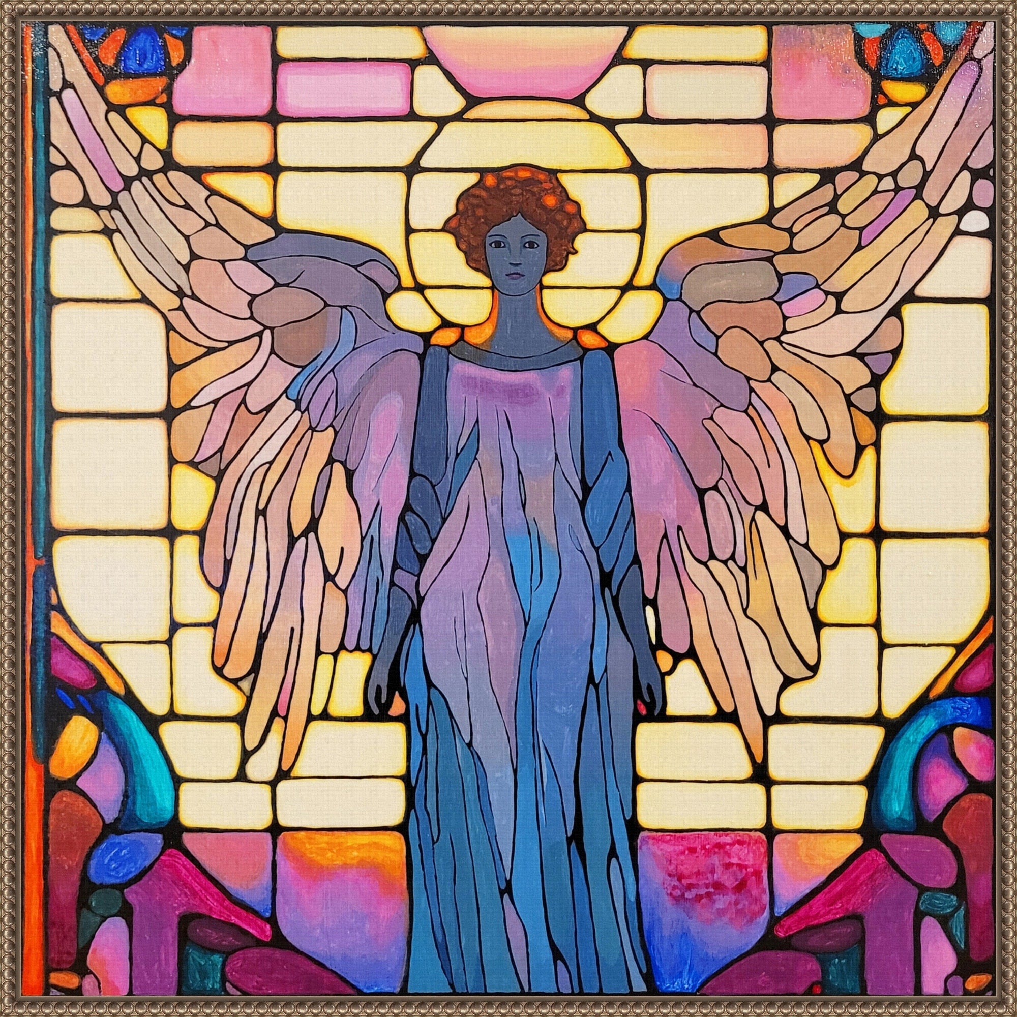 Angel Stained Glass Christian Art By Vivian Kim Framed Canvas Wall Art Print