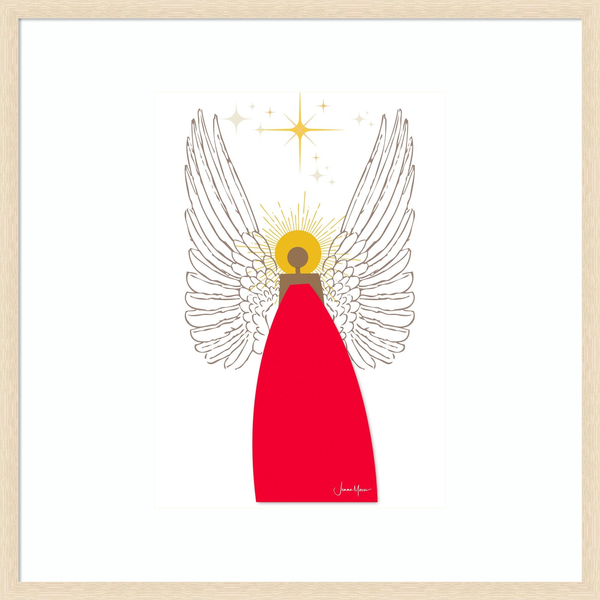 Angel In Red Christian Art By Jemma Morris Wood Framed Wall Art Print