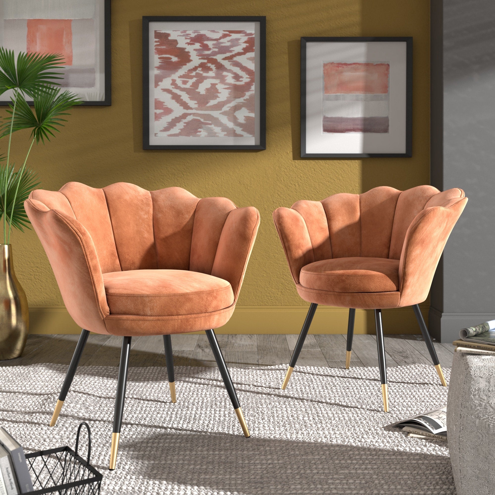 Angela Black And Gold Metal Leg Velvet Seashell Accent Chair By Inspire Q Bold
