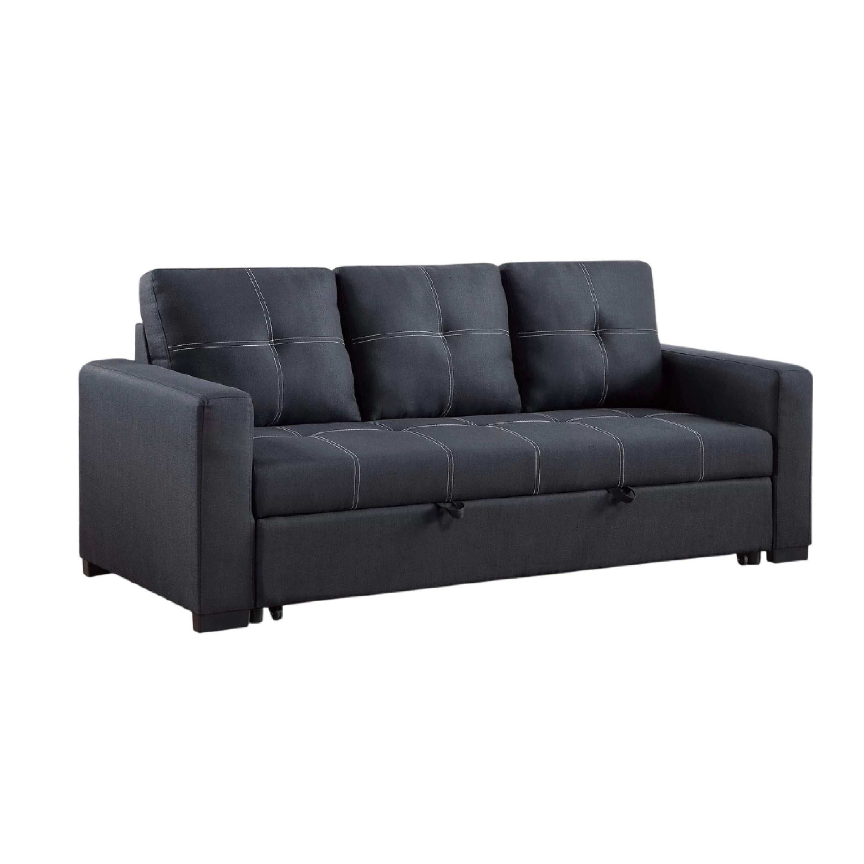 Angela Convertible Sofa With Pull Out Bed Black Cross Stitch Polyfiber