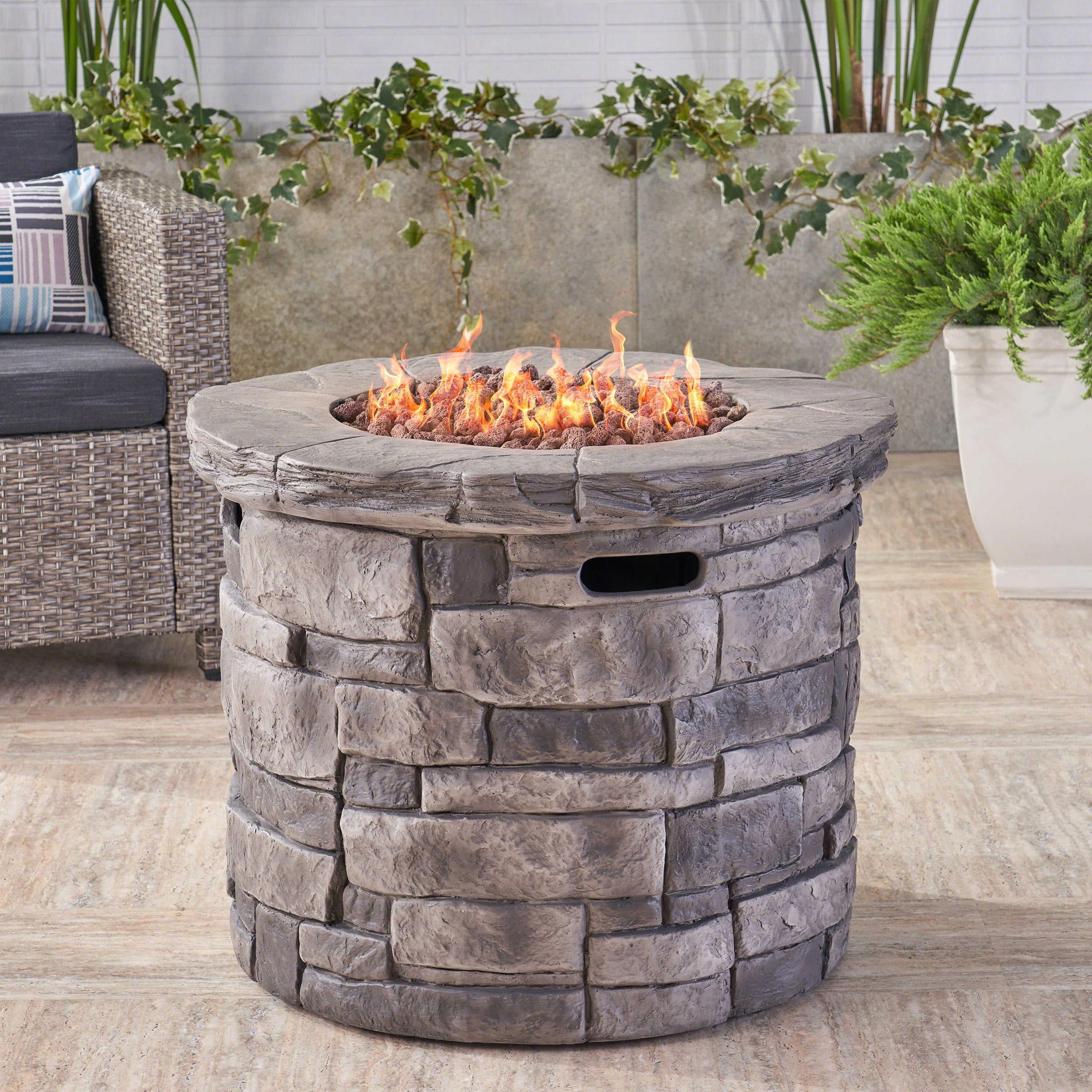 Angeles Outdoor Grey Circular Fire Pit 40 000 Btu By Christopher Knight Home
