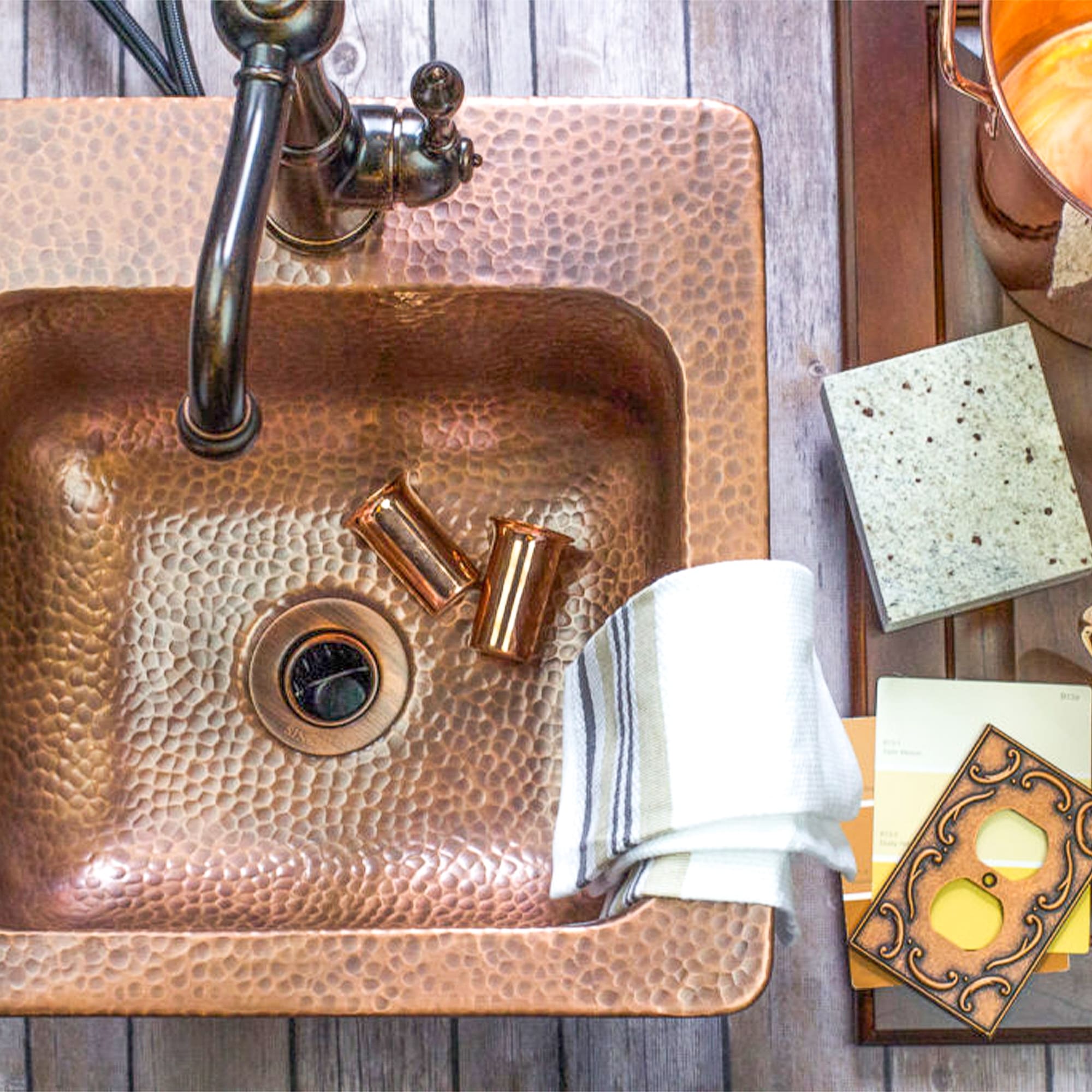 Sinkology Seurat Handmade Drop In 15 Antique Copper Bar Sink Orange