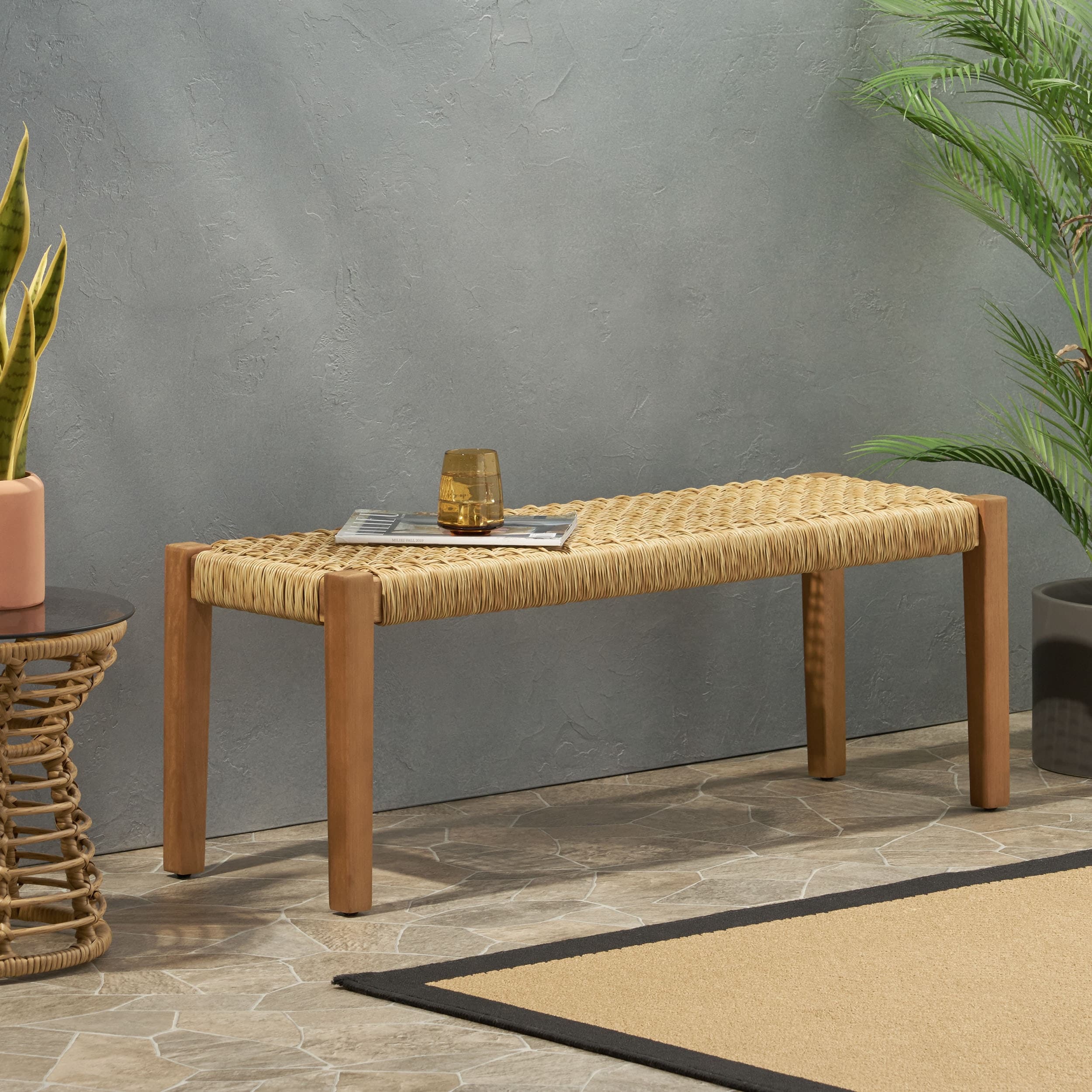 Angie Outdoor Modern Industrial Acacia Wood Bench By Christopher Knight Home 43.25 W X 15.75 D X 16.25 H