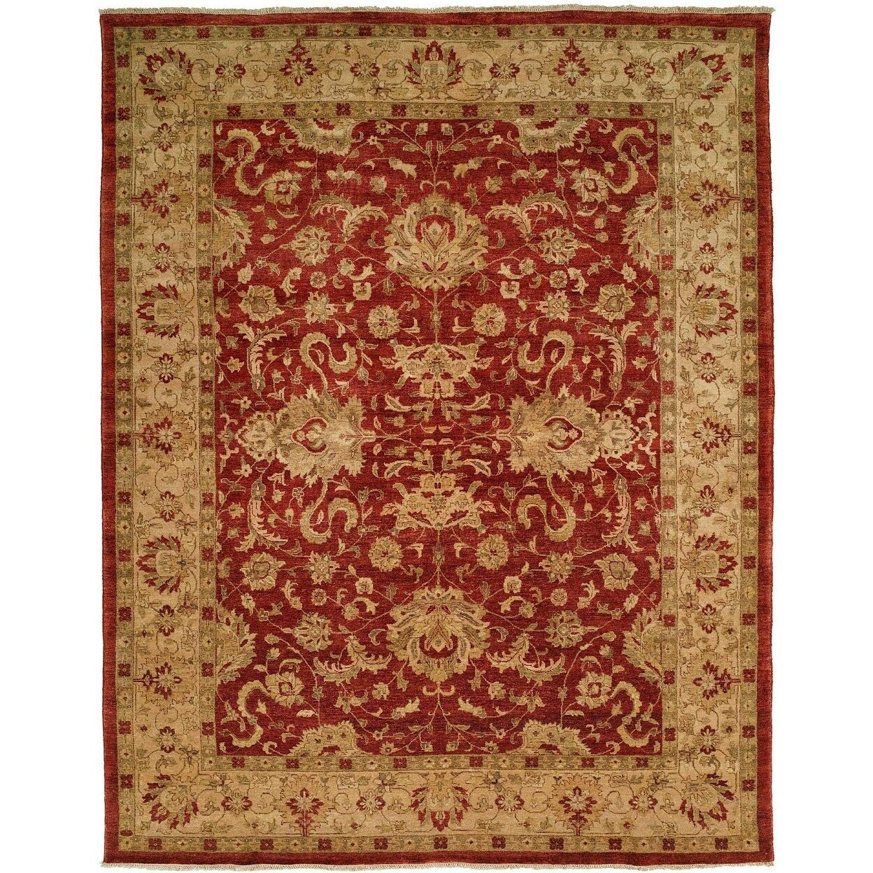 Traditional Crimson Ivory Hand Knotted Area Rug