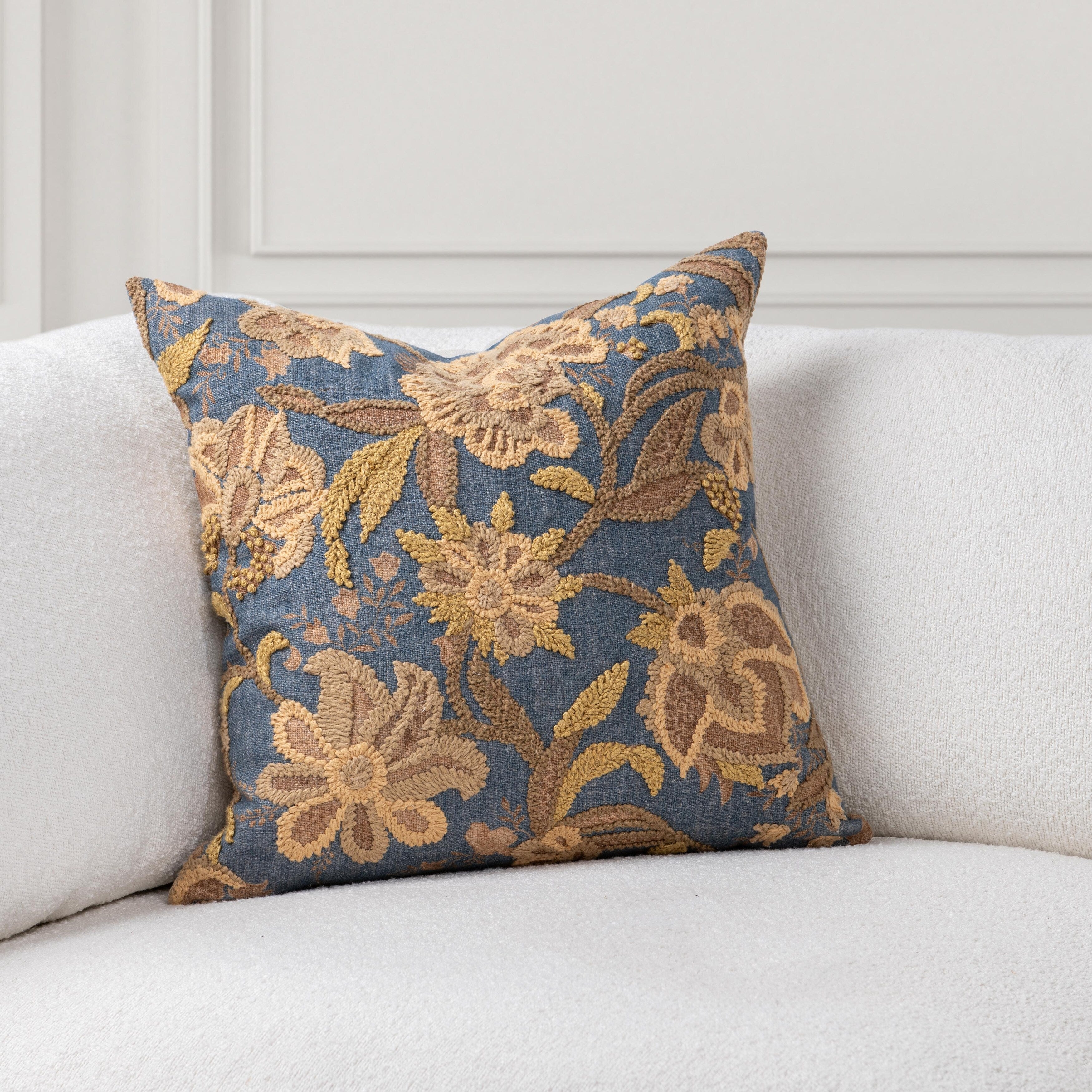 Anika Linen Blend Embroidered Throw Pillow