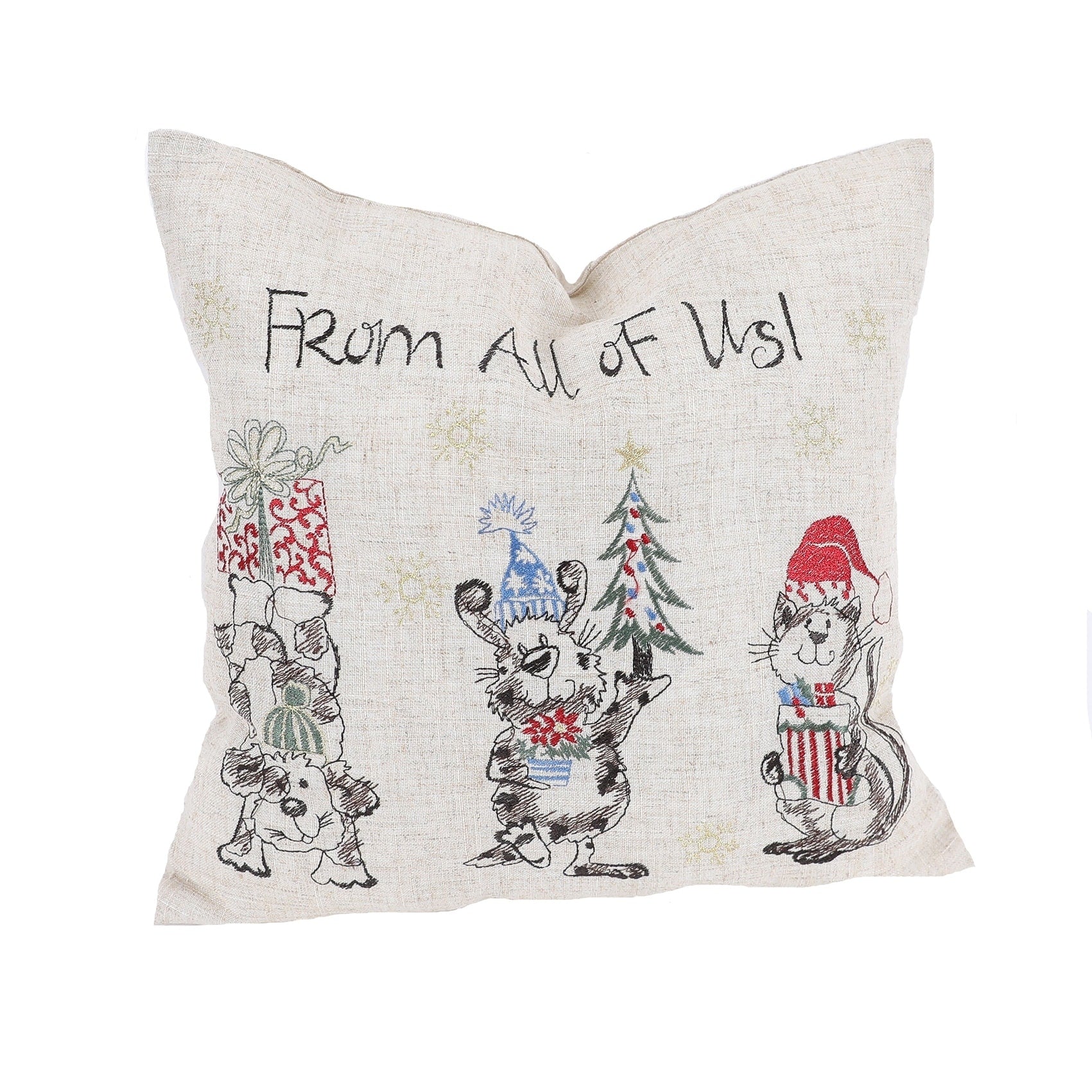 Animals Fun Holiday Party Embroidered Pillow 14 By 14 Inch