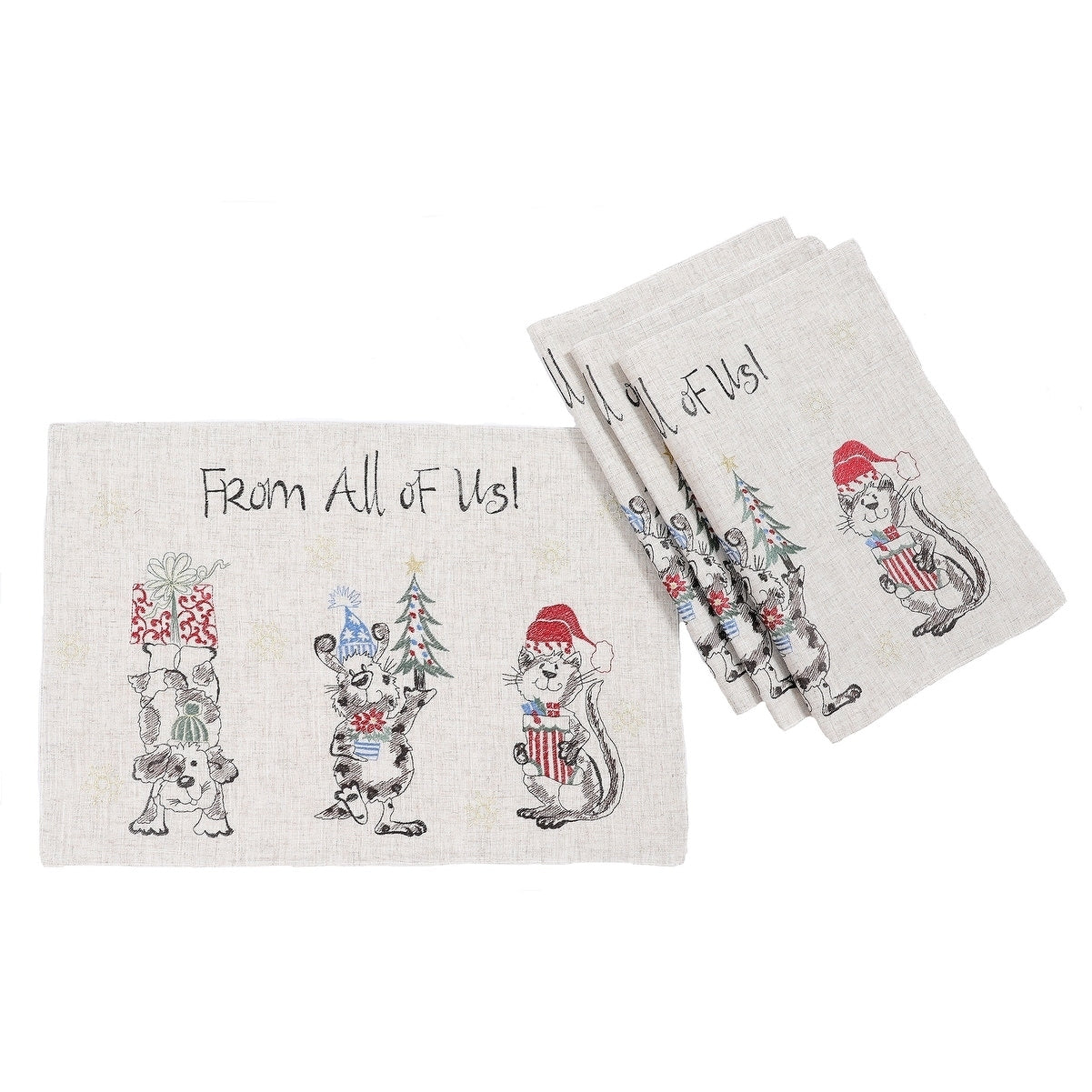 Animals Fun Holiday Party Embroidered Placemats 14 By 20 Inch Set Of 4