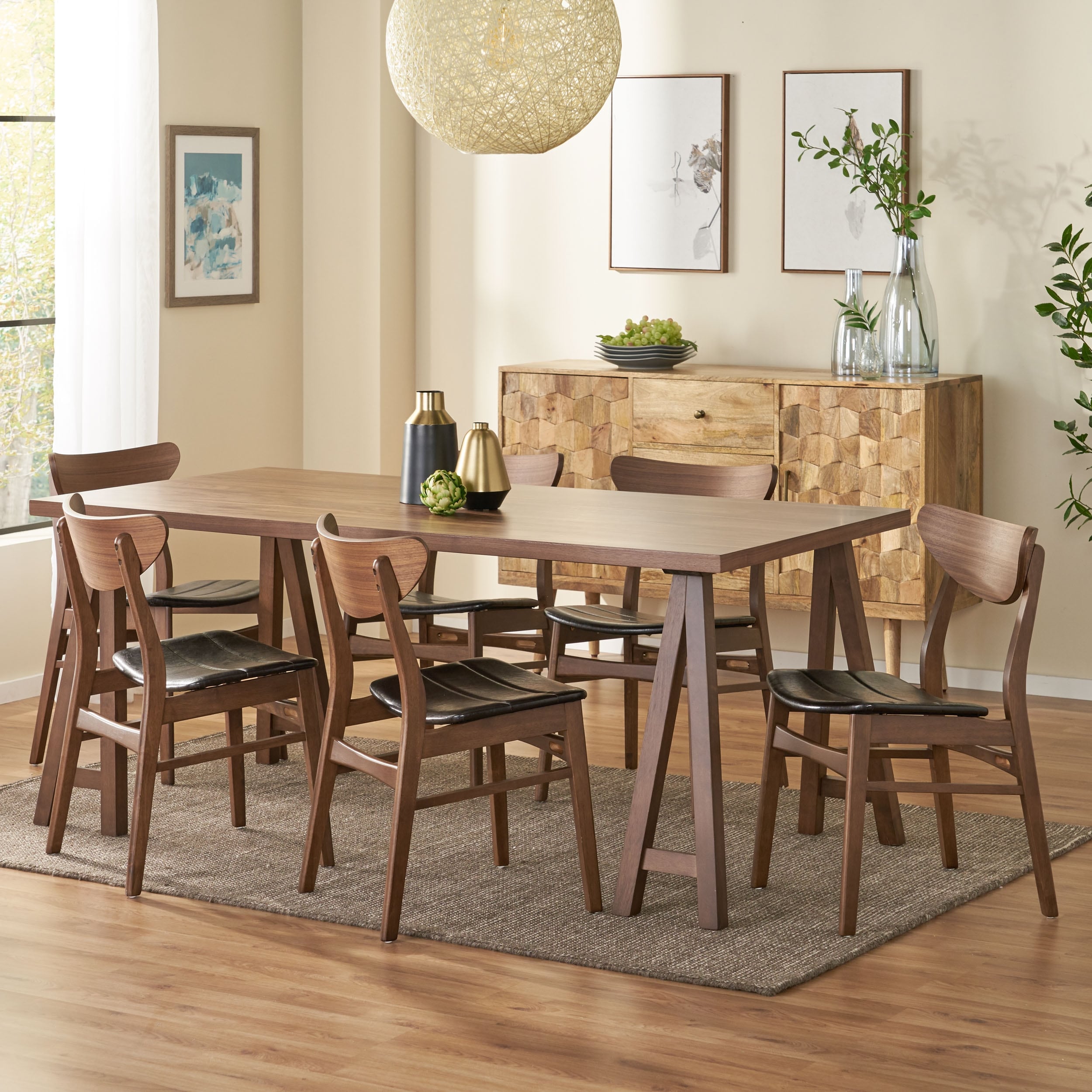 Anise Mid Century Modern 7 Piece Dining Set With A Frame Table By Christopher Knight Home