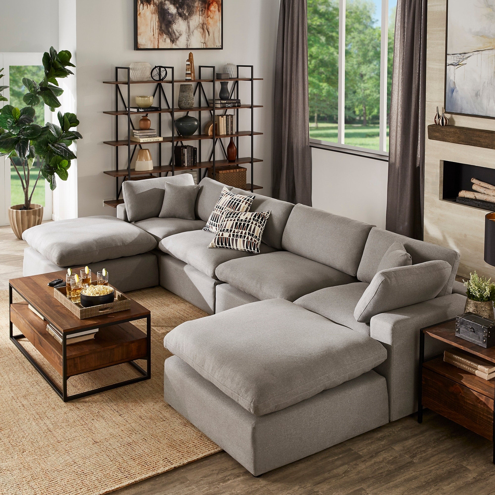 Anka Grey Linen U Shaped Sectional Sofa With Two Ottomans By Inspire Q Modern