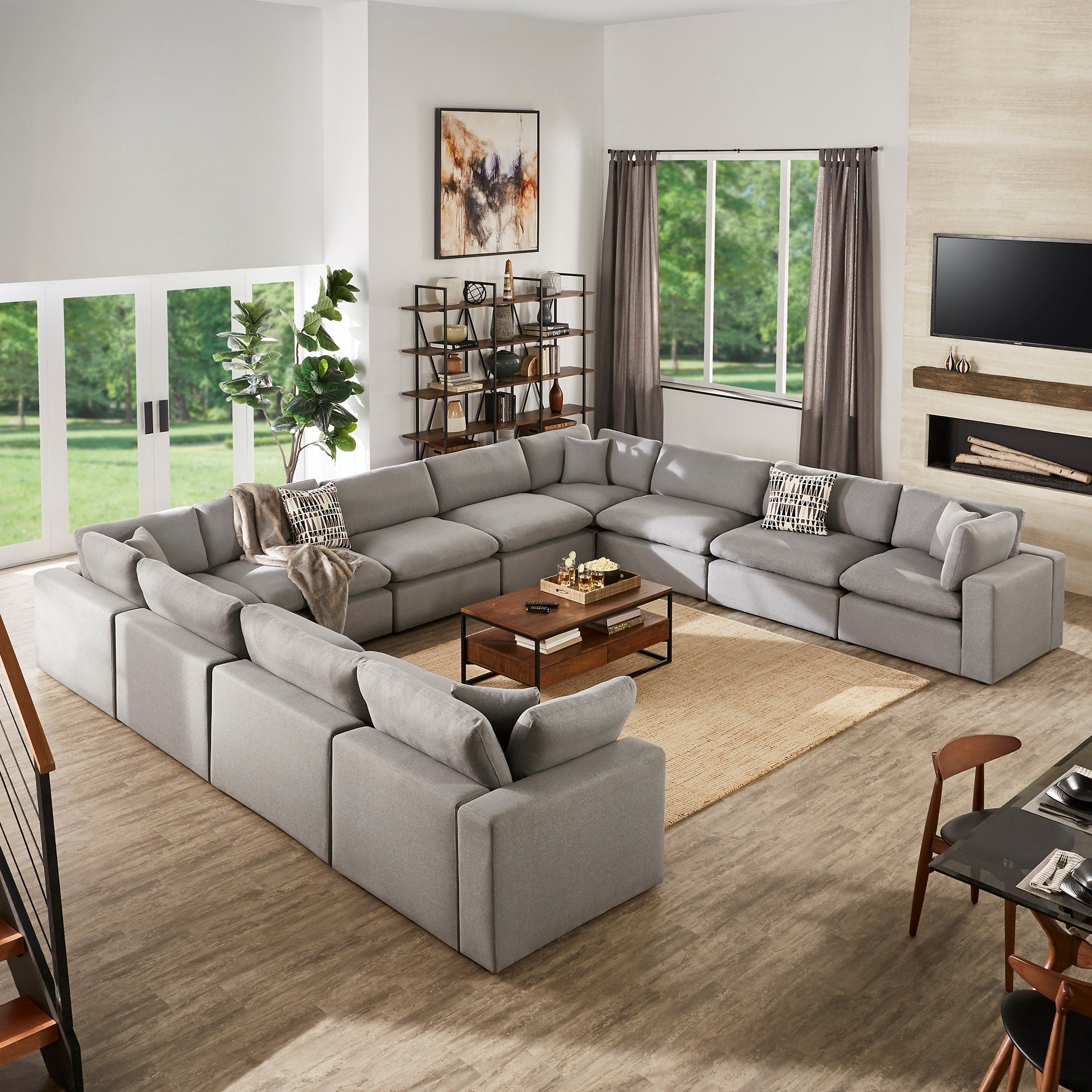 Anka Grey Linen Weave 11 Seat Sectional Sofa By Inspire Q Modern