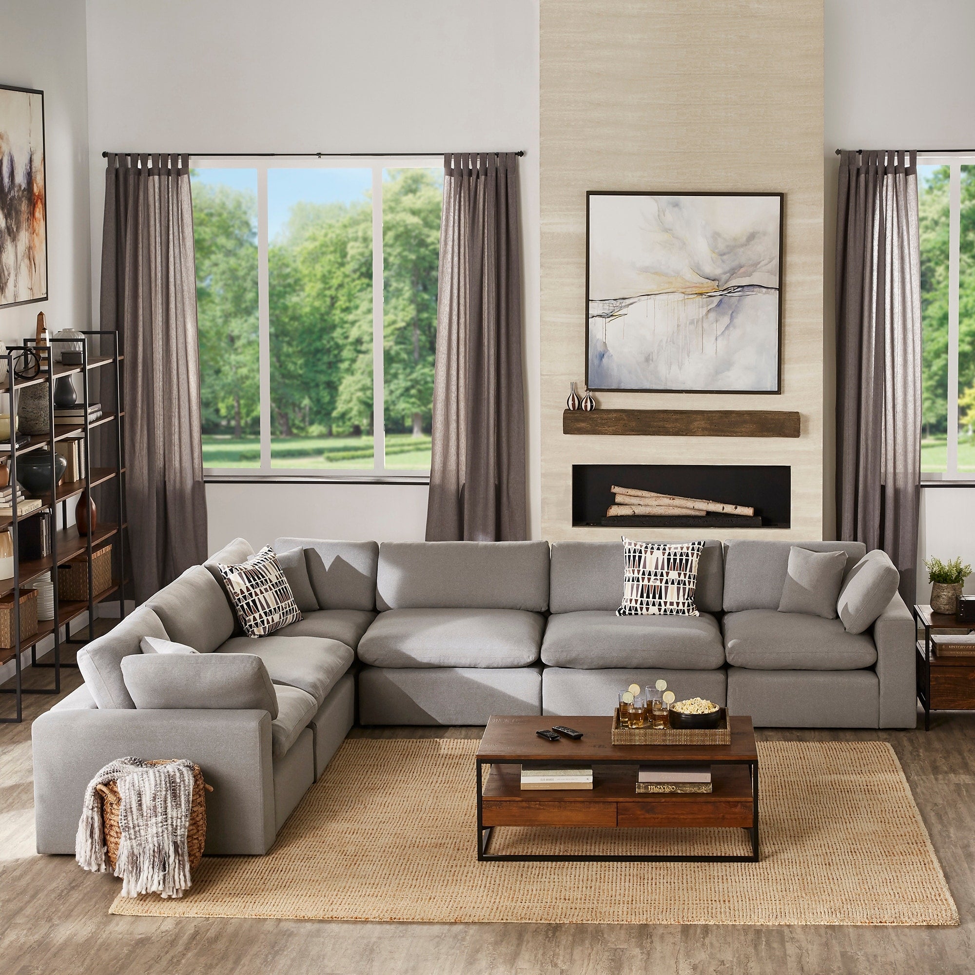 Anka Grey Linen Weave 6 Seat Sectional Sofa By Inspire Q Modern