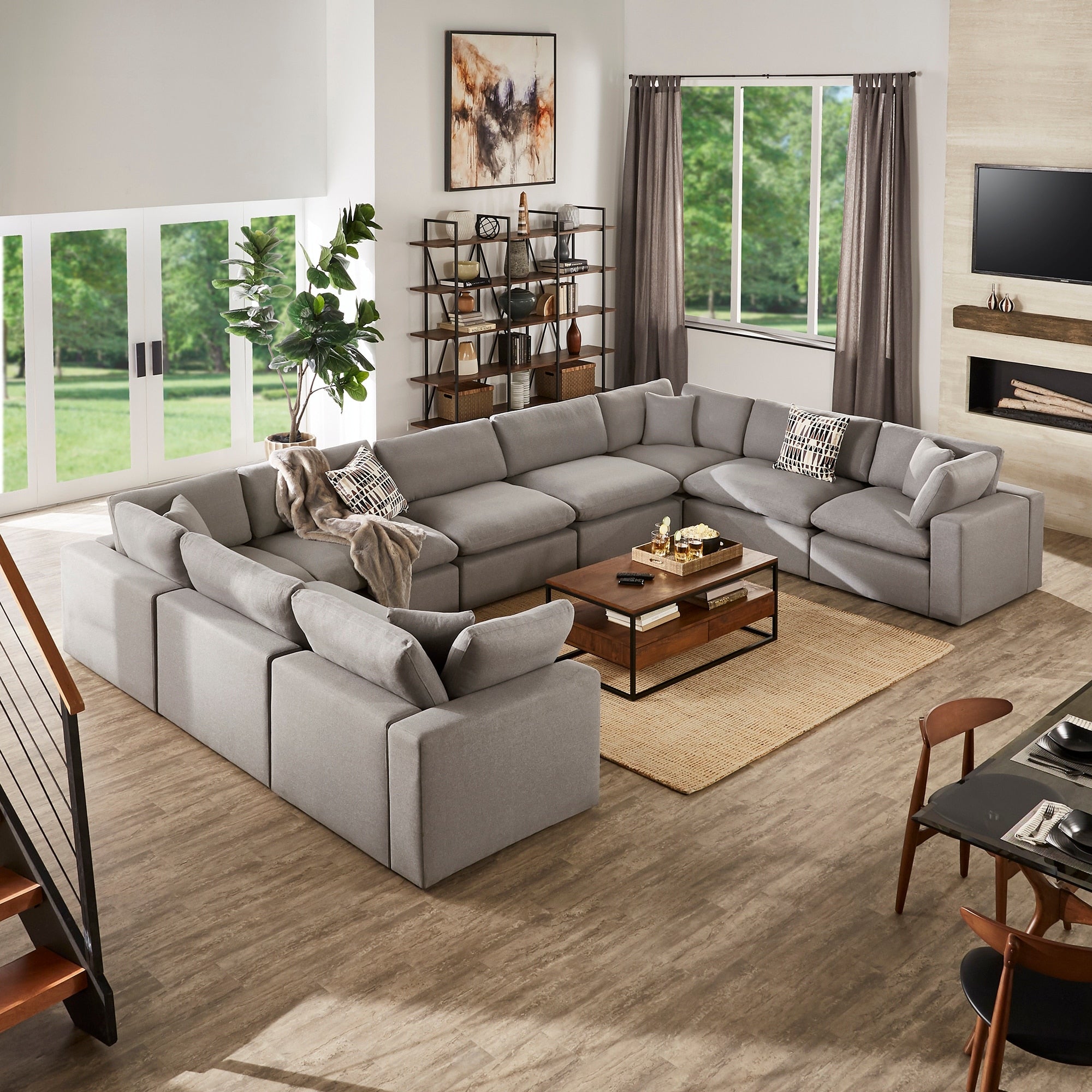 Anka Grey Linen Weave 9 Seat Sectional Sofa By Inspire Q Modern