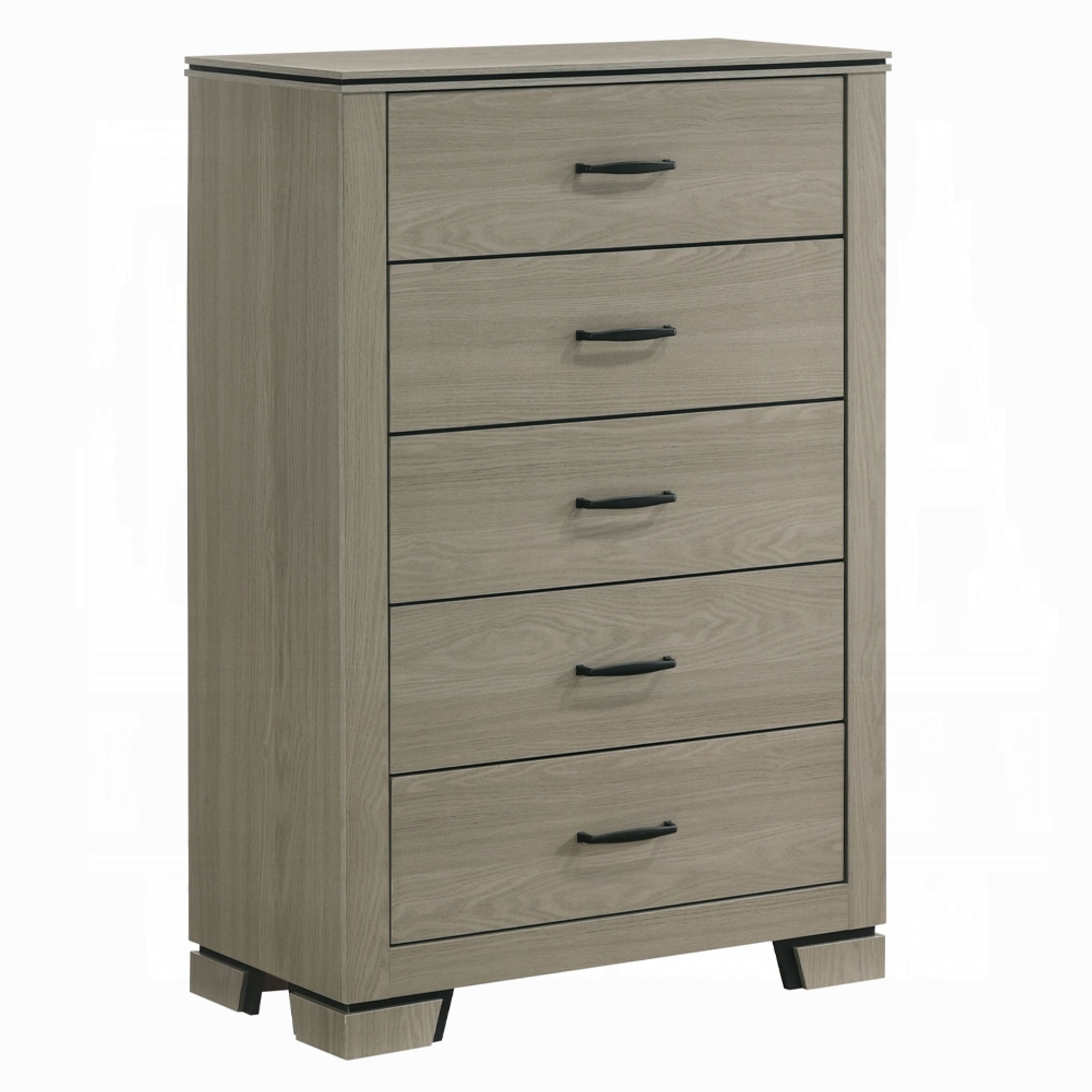 Anna 5 Drawer Tall Dresser Chest Weathered Gray Black Metal Accents