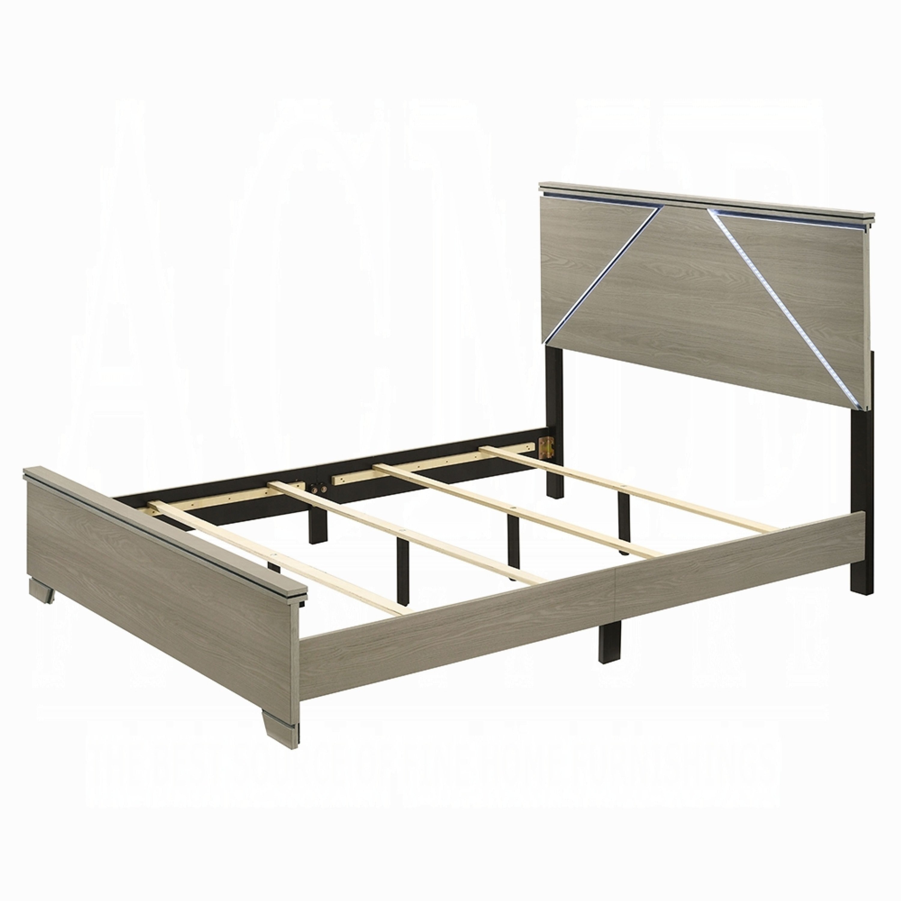 Anna Queen Bed Panel Headboard With Led Weathered Gray Wood Modern Style