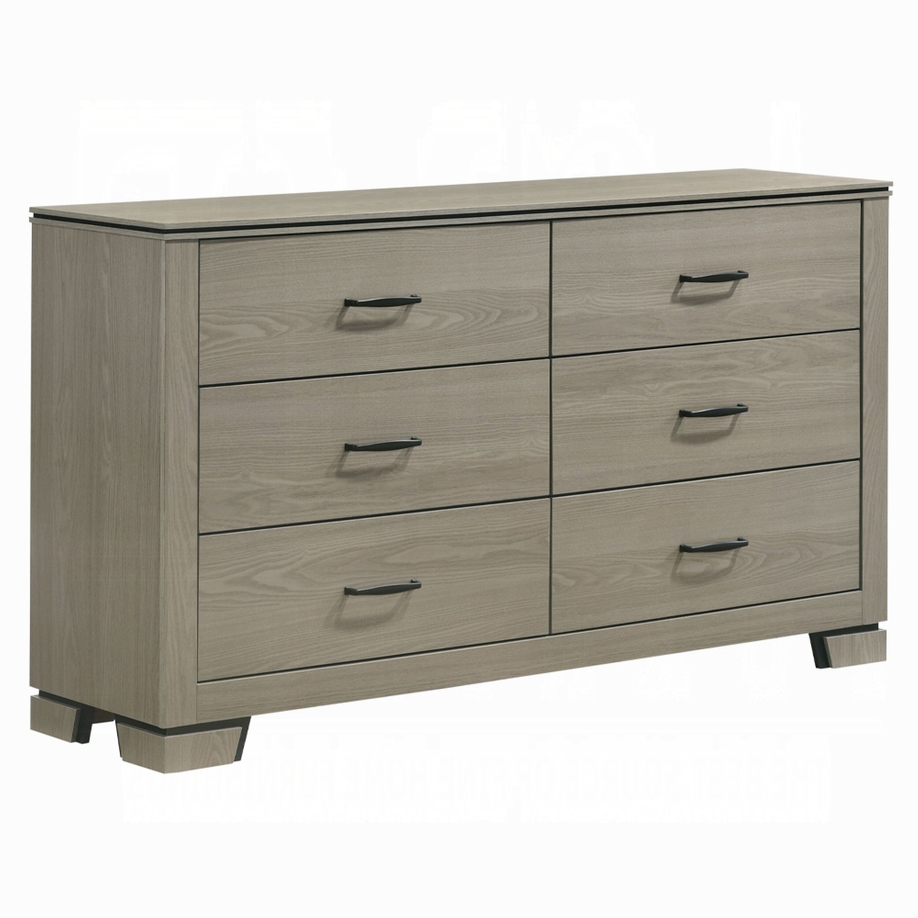 Anna Wide Dresser With 6 Drawers Weathered Gray Wood Black Metal Accents