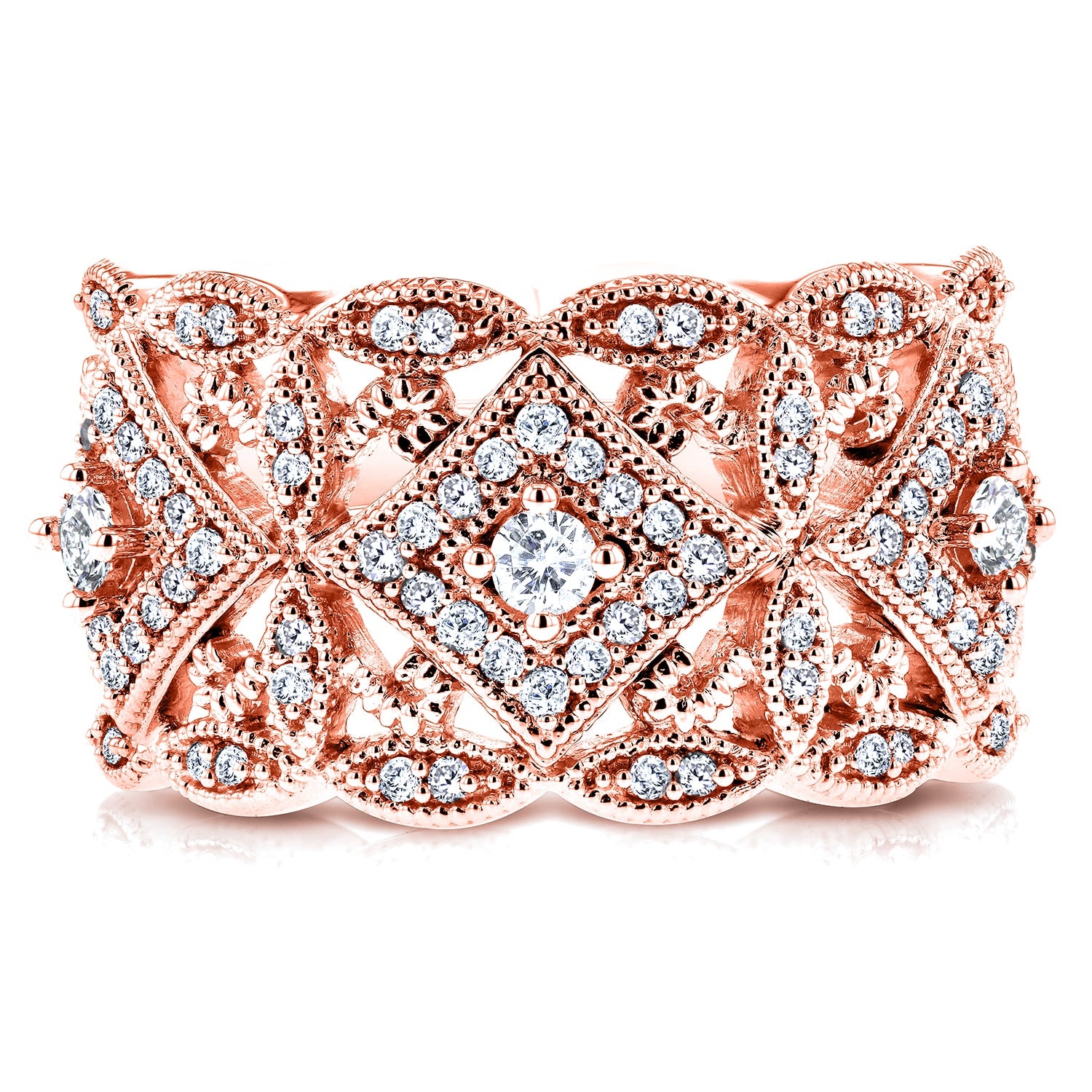Annello By Kobelli 10K Rose Gold 1 2Ct Tdw Diamond Antique Filigree Wide Anniversary Ring