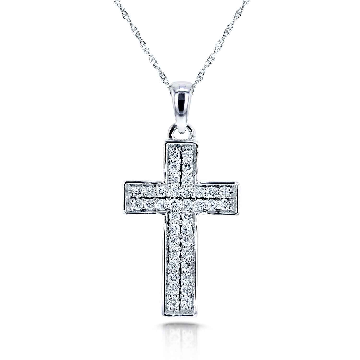 Annello By Kobelli 10K White Gold 3 8Ct Tdw Pave Diamond Cross Necklace
