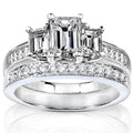 Annello By Kobelli 14K White Gold 1 7 8Ct Tdw Emerald Cut Natural Diamond 3 Stone Bridal Set