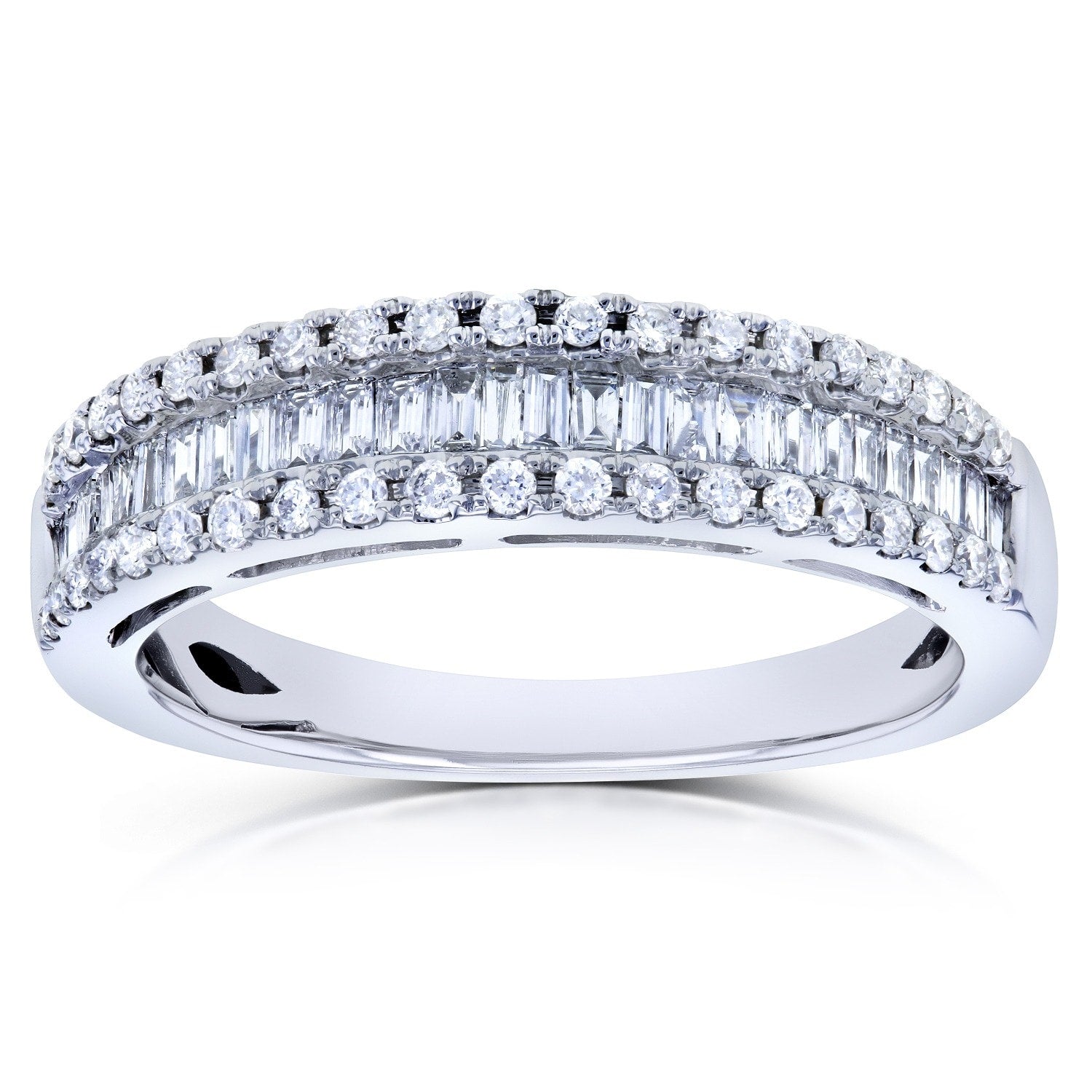 Annello By Kobelli 14K White Gold 1 2Ct Tdw Round And Baguette Diamond Wedding Ring