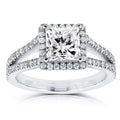 Annello By Kobelli 14K White Gold Certified 2 1 4Ct Tdw Princess Diamond Halo Long Split Shank Ring