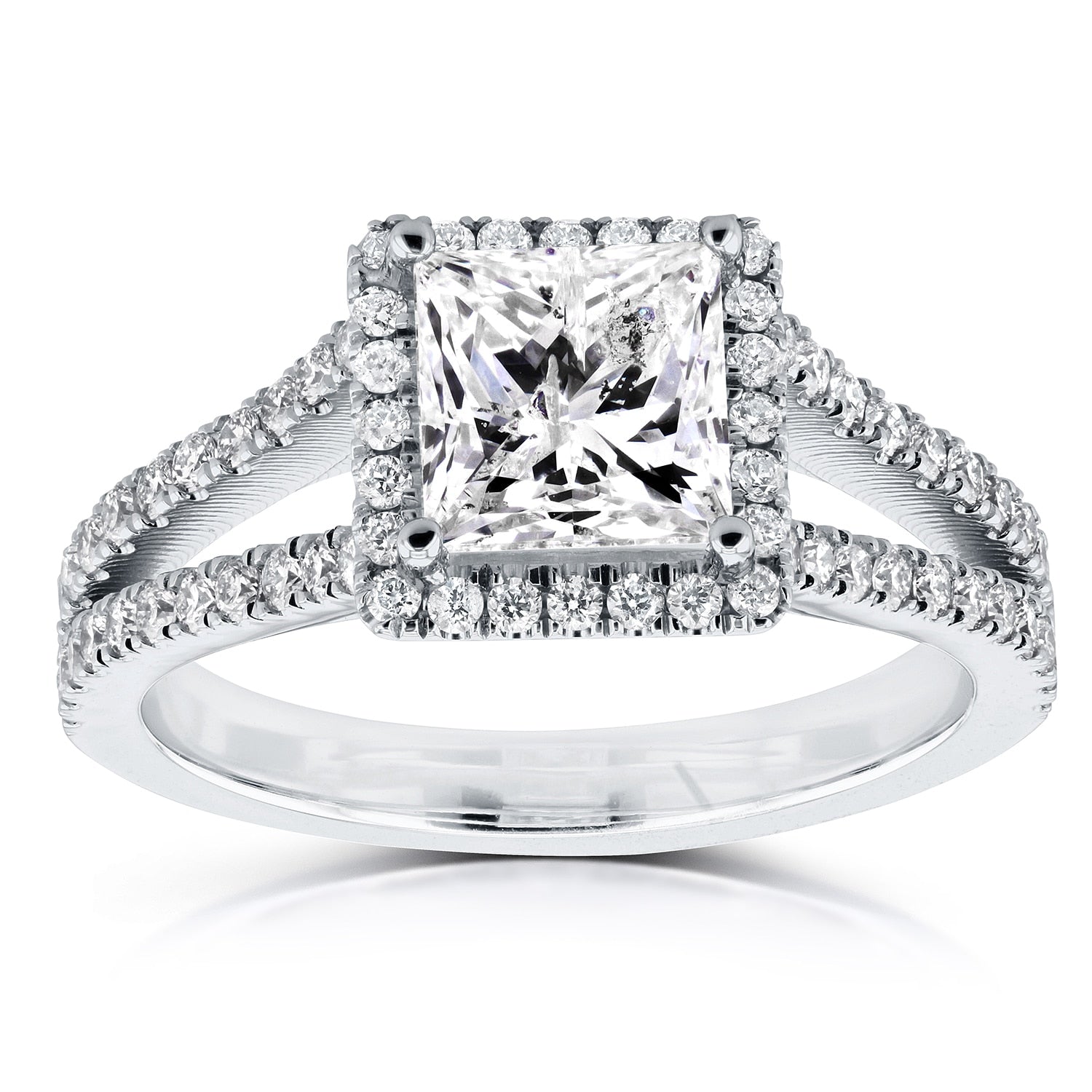 Annello By Kobelli 14K White Gold Certified 2 1 4Ct Tdw Princess Diamond Halo Long Split Shank Ring