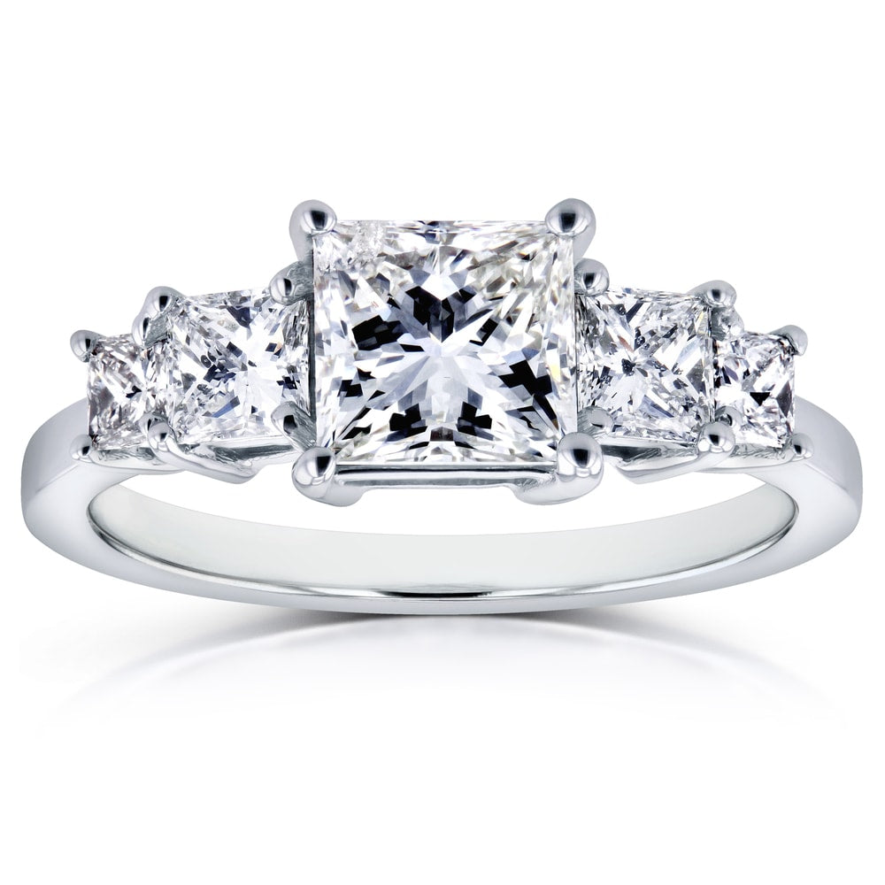 Annello By Kobelli 14K White Gold Certified 2Ct Tdw Diamond 5 Stone Princess Engagement Ring