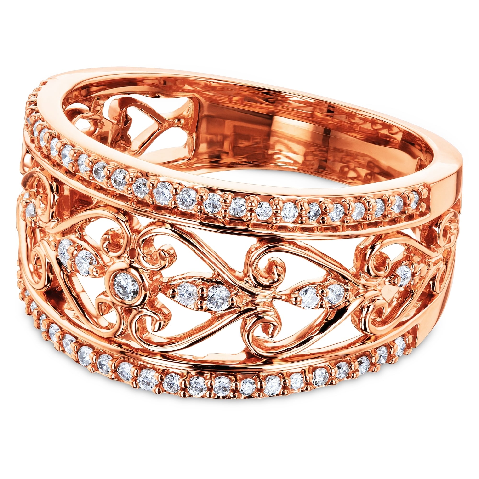 Annello By Kobelli 10K Rose Gold 1 3 Carat Tdw Diamond Filigree Anniversary Ring
