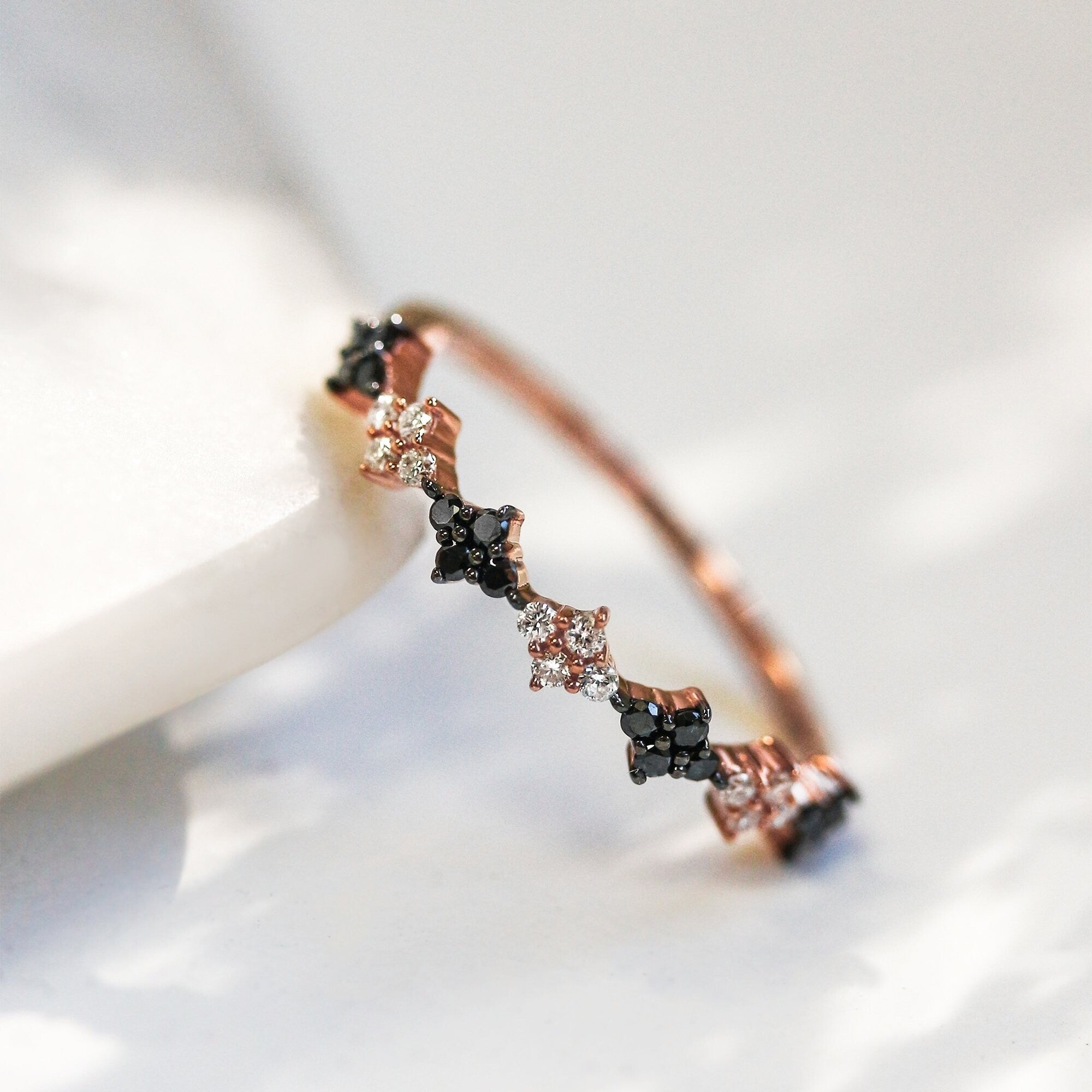Annello By Kobelli 10K Rose Gold 1 6Ct Tdw Alternating Black And White Diamond Cluster Rose Gold Ring