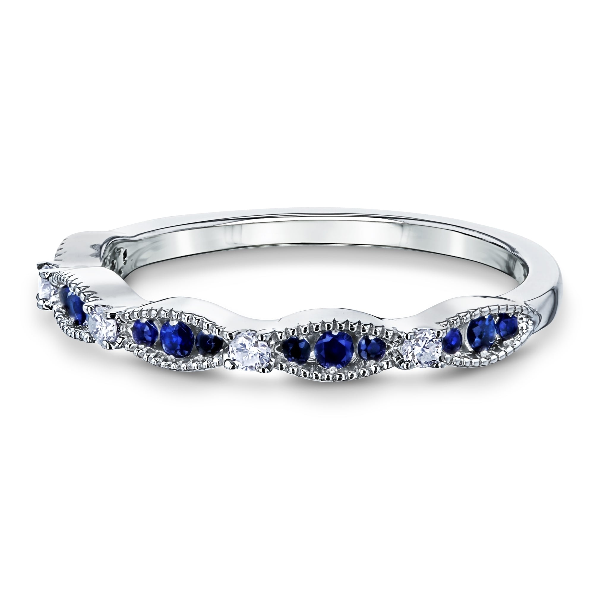 Annello By Kobelli 14K Gold 1 5Ct Tgw Blue Sapphire And White Diamond Natural Gemstone Ring Stackable Band