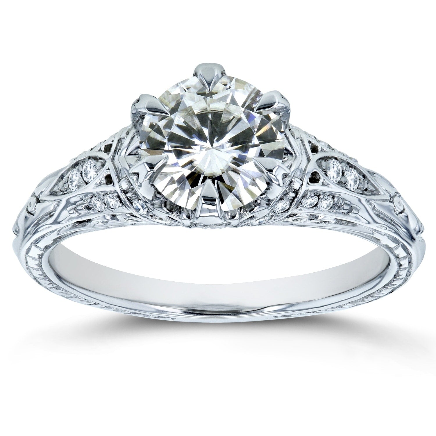 Annello By Kobelli 14K White Gold 1 1 6Ct Tgw Moissanite And Diamond 6 Prong Antique Engagement Ring