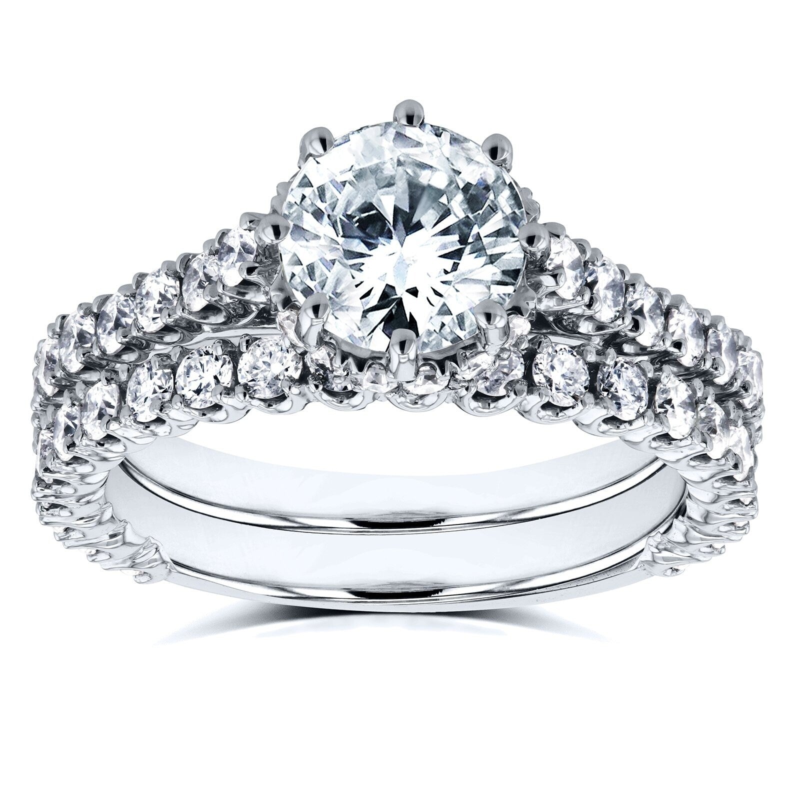 Annello By Kobelli 14K White Gold 2 1 10Ct Tdw Round Brilliant Diamond 8 Prong Center Standing Halo Bridal Set H I I1 I2