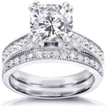 Annello By Kobelli 14K White Gold 2 1 3Ct Tgw Moissanite And Diamond Antique Style Bridal Rings Set