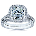 Annello By Kobelli 14K White Gold 2 2 5Ct Tgw Cushion Moissanite And Diamond Halo Bridal Rings Set Hi Vs Gh I